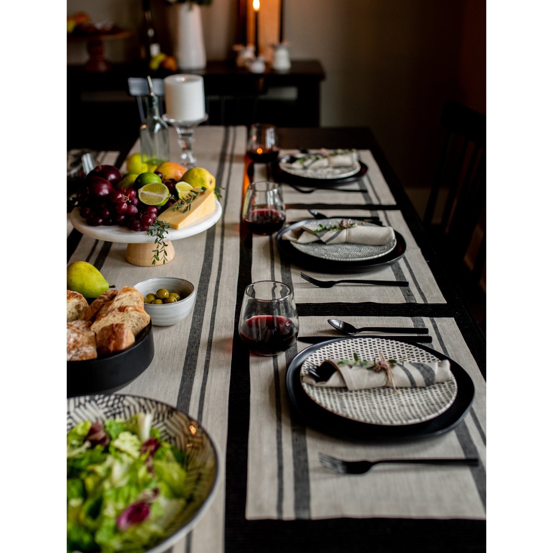 French Striped Table Runner - Elegant Dining Decor for Weddings, Parties & Home Decor | Cotton Linen Tablecloth for Farmhouse & Rustic Style