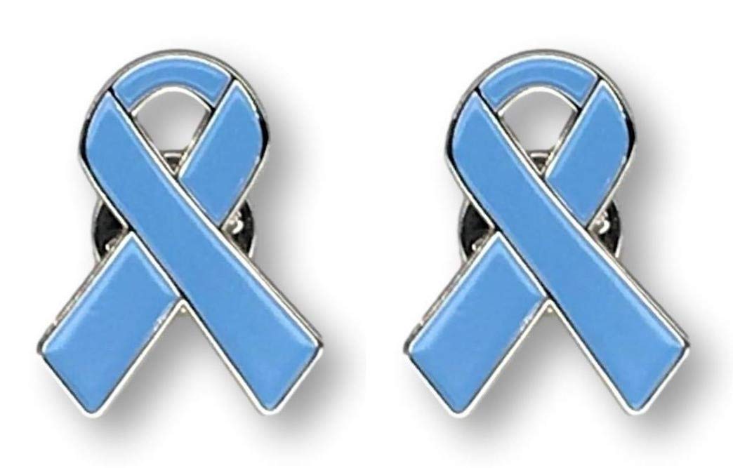 2 Pack Light Blue Prostate Cancer Awareness Ribbon Pins - Jewelry-Grade Enamel with Secure Clutch Backing - Show Support for Men's Health & Prostate Cancer Awareness - Perfect for Lapels, Hats, Bags & Fundraising Events