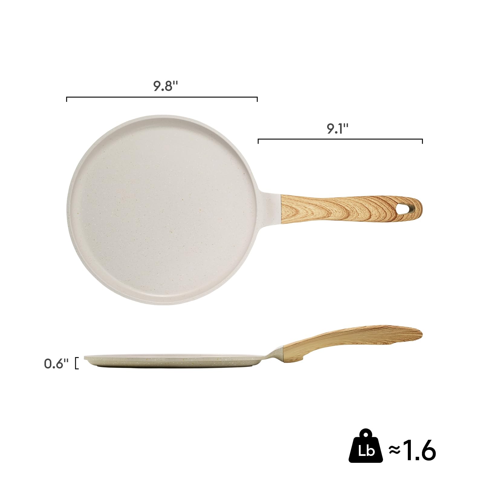 JEETEE 9.5 Inch Nonstick Crepe Pan - Granite Coated Griddle Pan for Tortillas, Pancakes, Dosas - PFOA Free, Induction Compatible Stovetop Cookware (Beige) | Perfect for Breakfast, Brunch & Mexican Cooking
