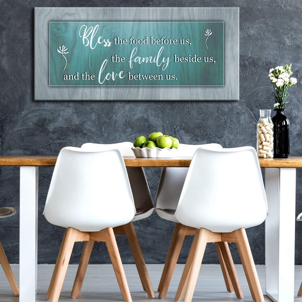Bless the Food Before Us - Framed Wall Art for Kitchen & Dining Room Decor - Teal 60x27 Inch - Perfect for Farmhouse, Rustic & Modern Home Décor