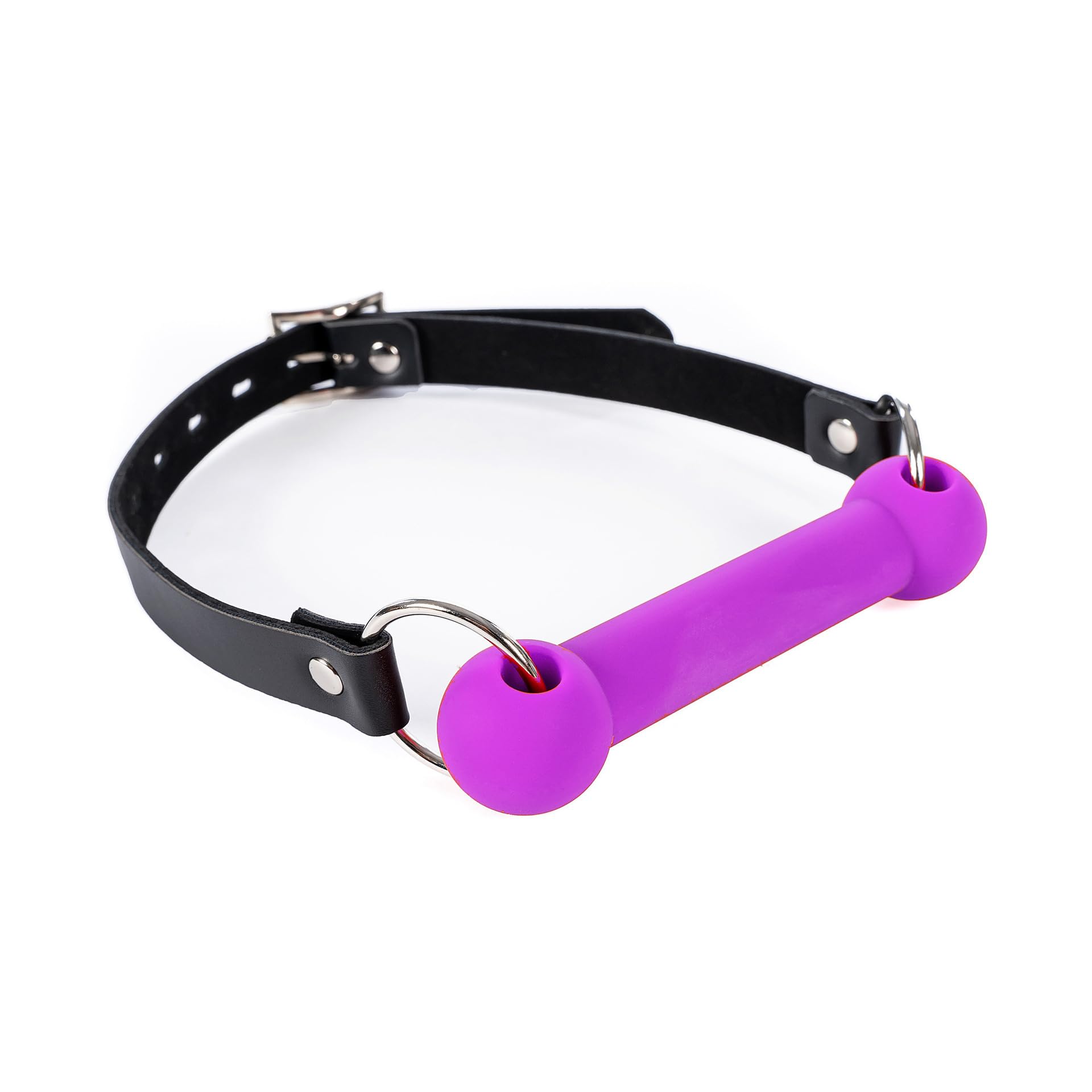 Adjustable Elastic Bondage Restraints - Open Mouth Silicone Bar Gag Muzzle for BDSM & Couples Play - Purple Bite Gag for Sensory Play & Roleplay Scenes