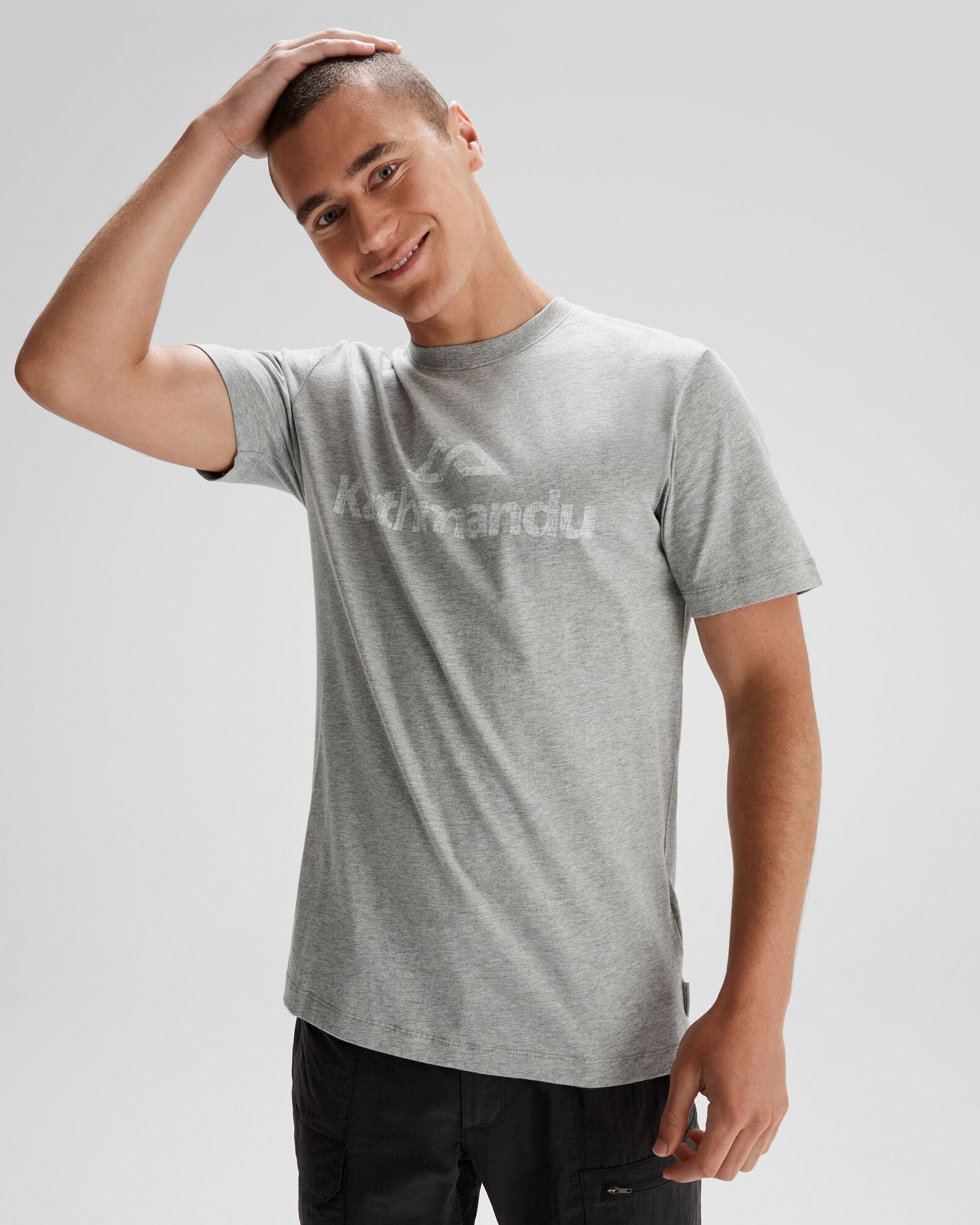 Premium Men's Organic Cotton T-Shirt with Logo - Light Grey Marble - Comfortable Casual Wear for Everyday & Gym
