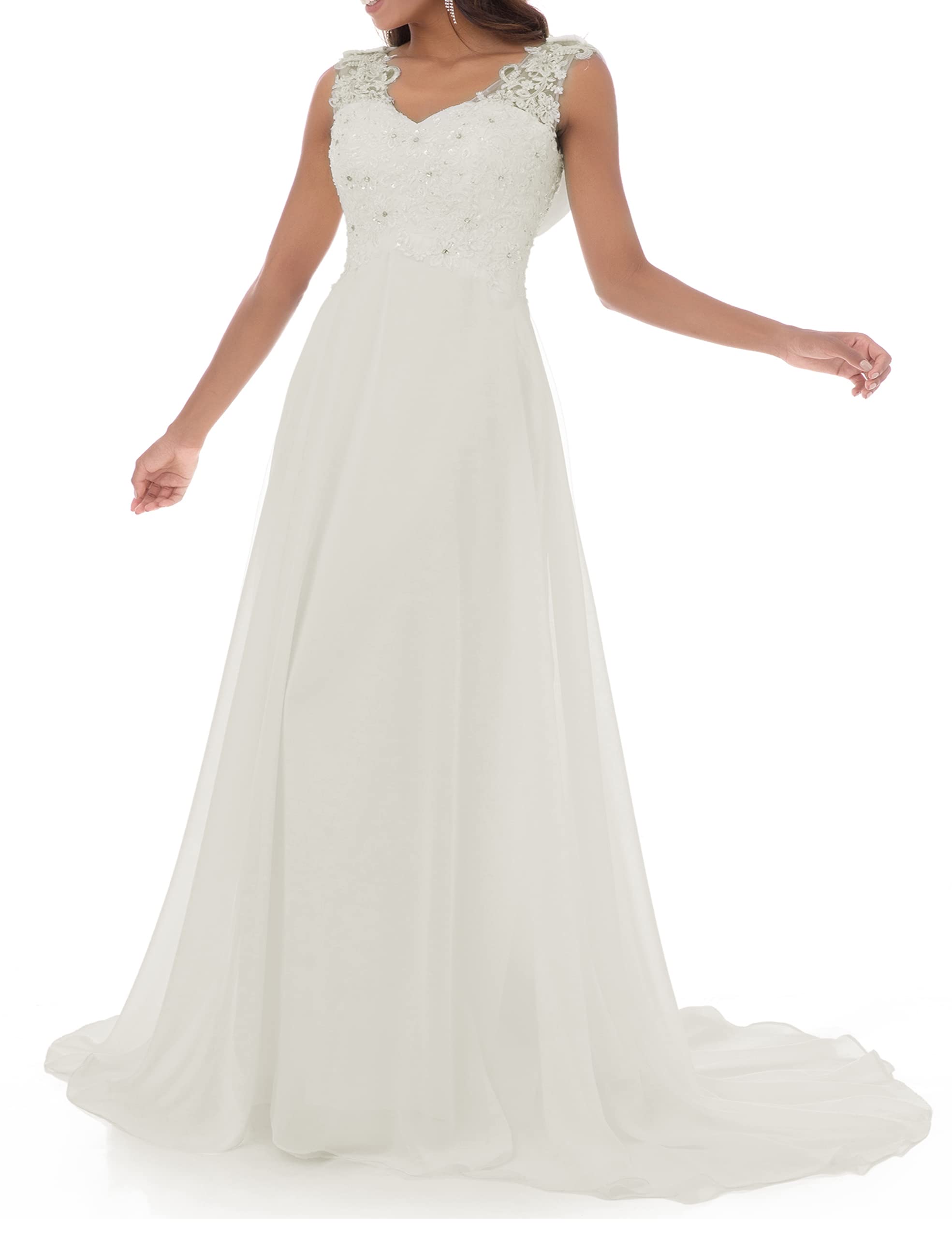 Elegant Lace Double V-Neck Sleeveless Wedding Dress for Women – Perfect for Bridal, Evening Gowns & Special Occasions