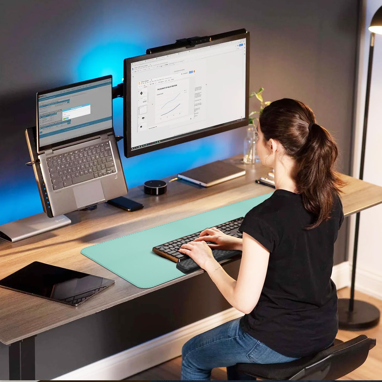 Premium Dual-Sided Desk Mat - Large Non-Slip Cork & PU Leather Mouse Pad (31.5