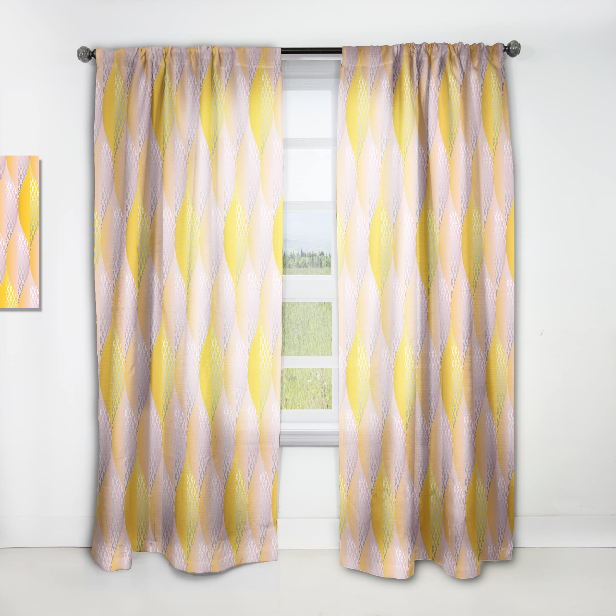 Golden Geometric Diamond Pattern Thermal Insulated Curtains - Single Panel 52x120 Inches - Elegant Window Treatments for Bedroom & Living Room | Perfect for Home Decor, Light Blocking & Energy Saving