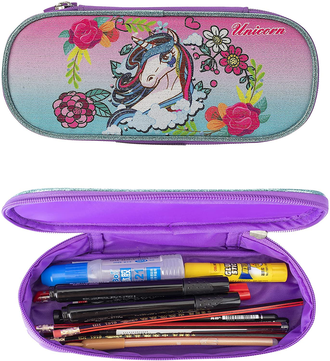 Egchescebo Kids Rolling Backpack for Girls - Pink Unicorn Pattern with Wheels, Trolley Handle & 5-Piece Set Including Lunch Box | Perfect for School, Travel & Daily Use