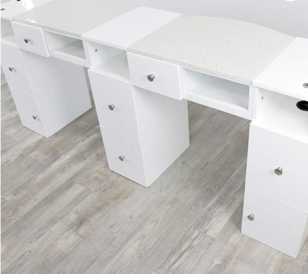 Professional Double Diamond White Manicure Table for Nail Salons - Portable & Adjustable Nail Technician Desk with Storage, Perfect for Home & Salon Use