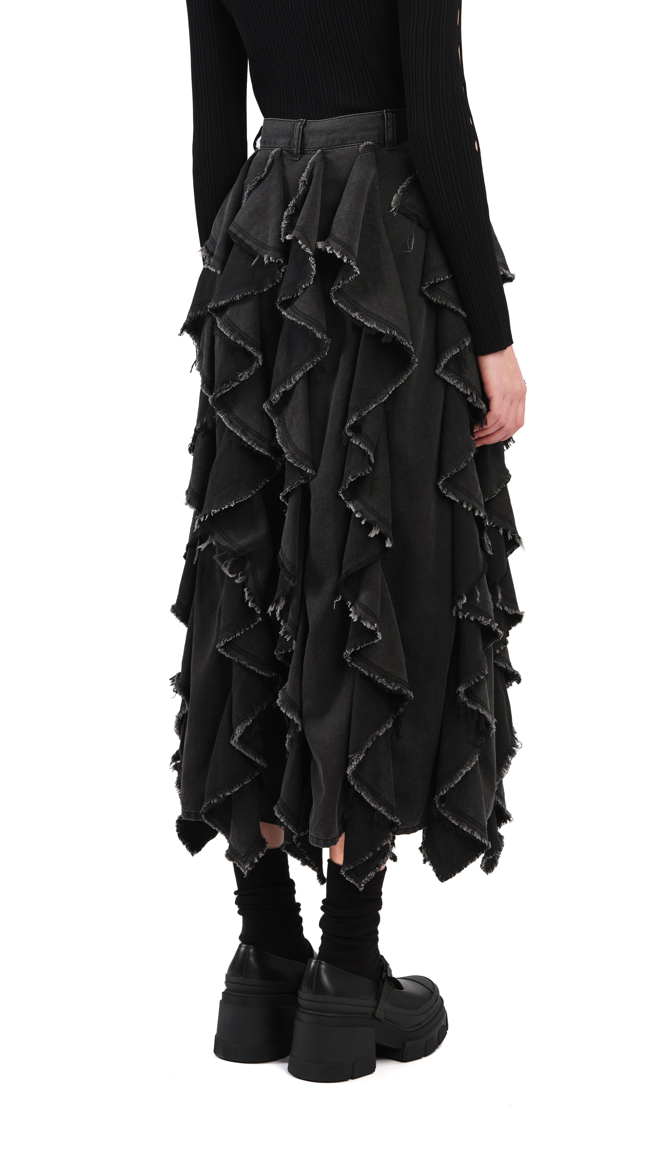 Stylish Ruffles Denim Skirt for Women - Trendy High Waist A-Line Skirt with Flared Hem - Perfect for Casual Outfits, Date Nights & Summer Fashion