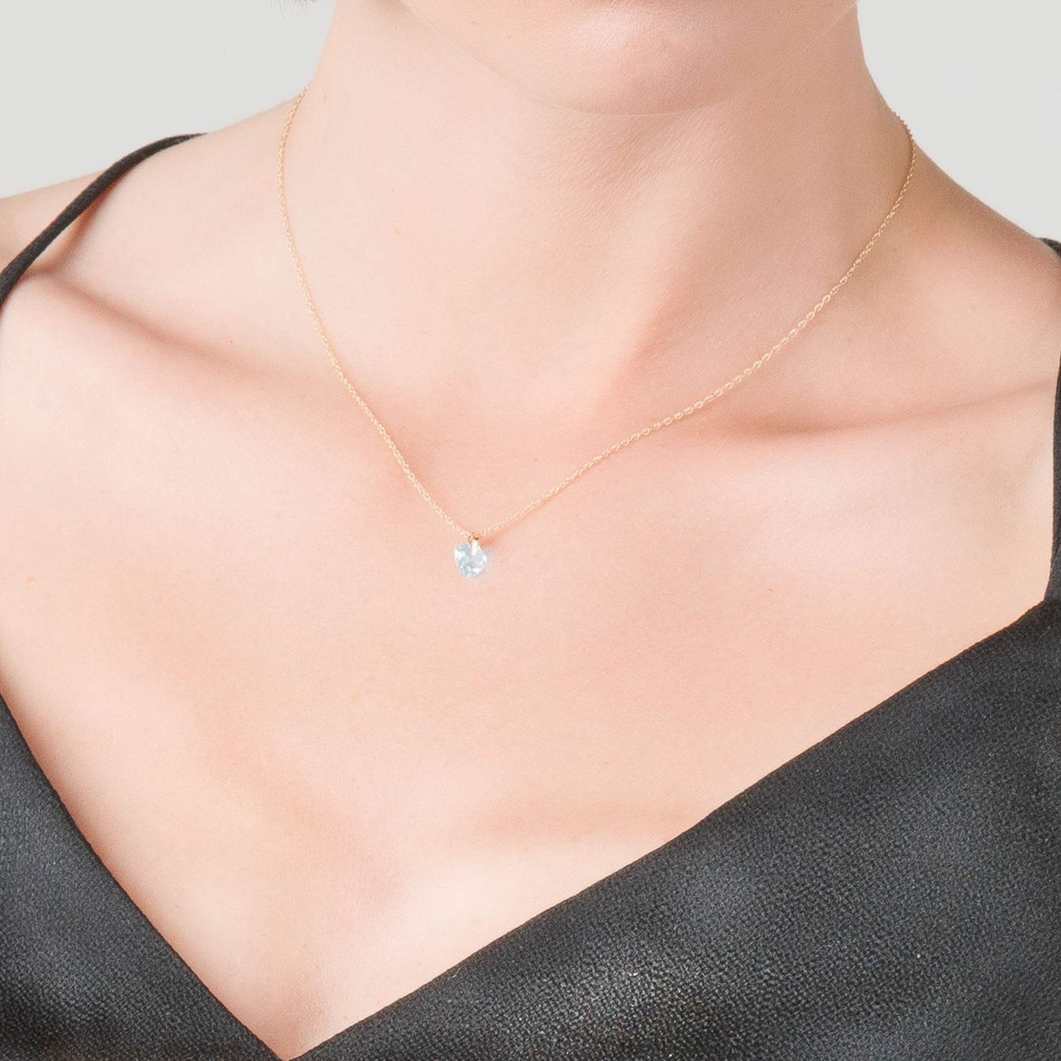 14K Solid Gold Necklace with Natural Aquamarine Gemstone - Elegant Dainty Jewelry for Women, Perfect for Birthday Gifts, Anniversary & Everyday Wear