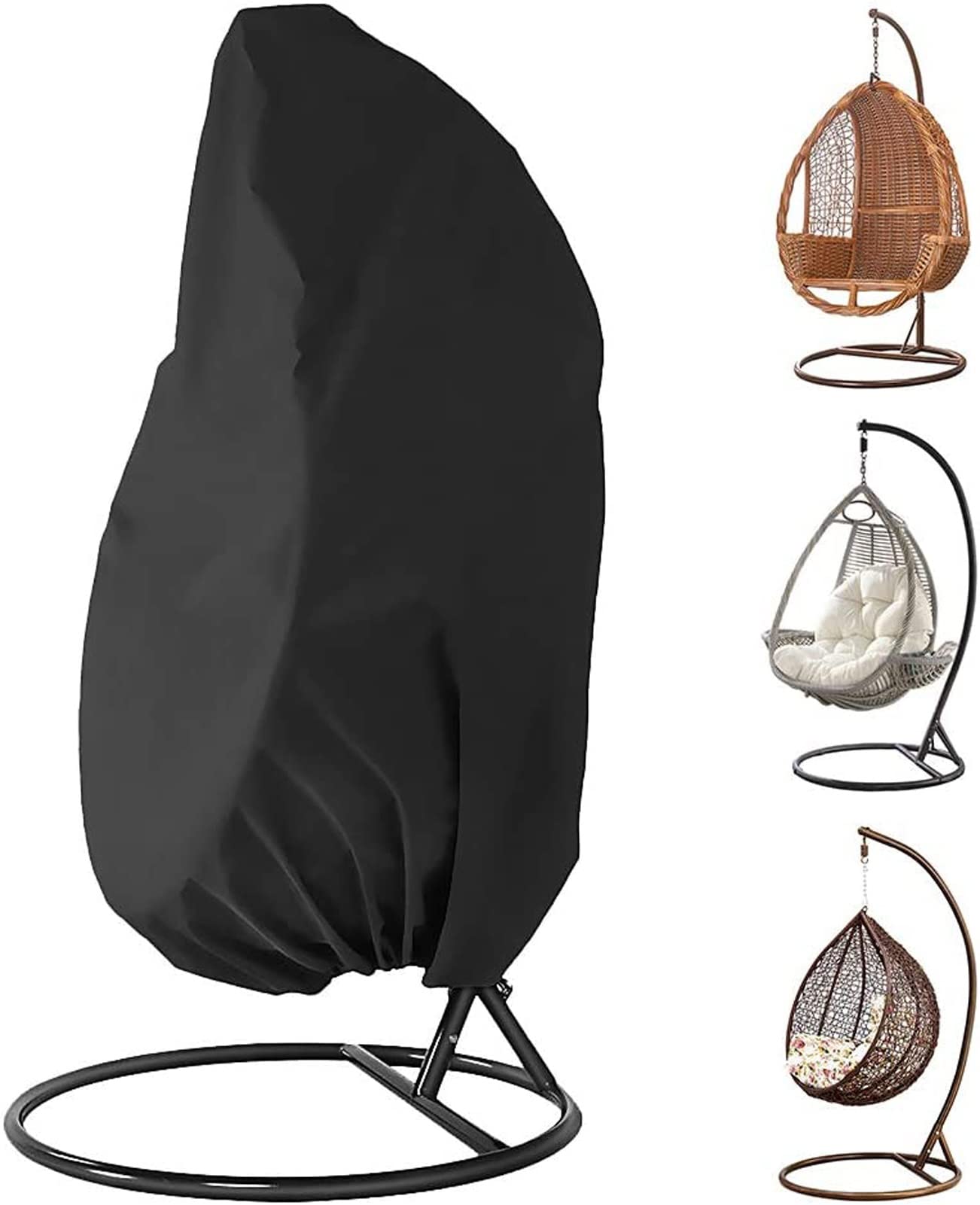 **VYDZ Waterproof Egg Chair Cover - 115cm x 190cm Black Hanging Swing Chair Cover with Zipper & Drawstring - Durable Patio Furniture Protection for Outdoor, Garden, or Balcony Use**