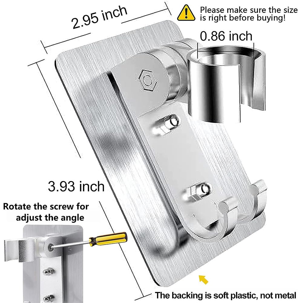 2-Piece Adjustable Shower Head Holder - No Drill Wall Mount with Strong Adhesive, Universal Shower Wand & Hose Bracket for Bathroom, Perfect for Renters & Homeowners