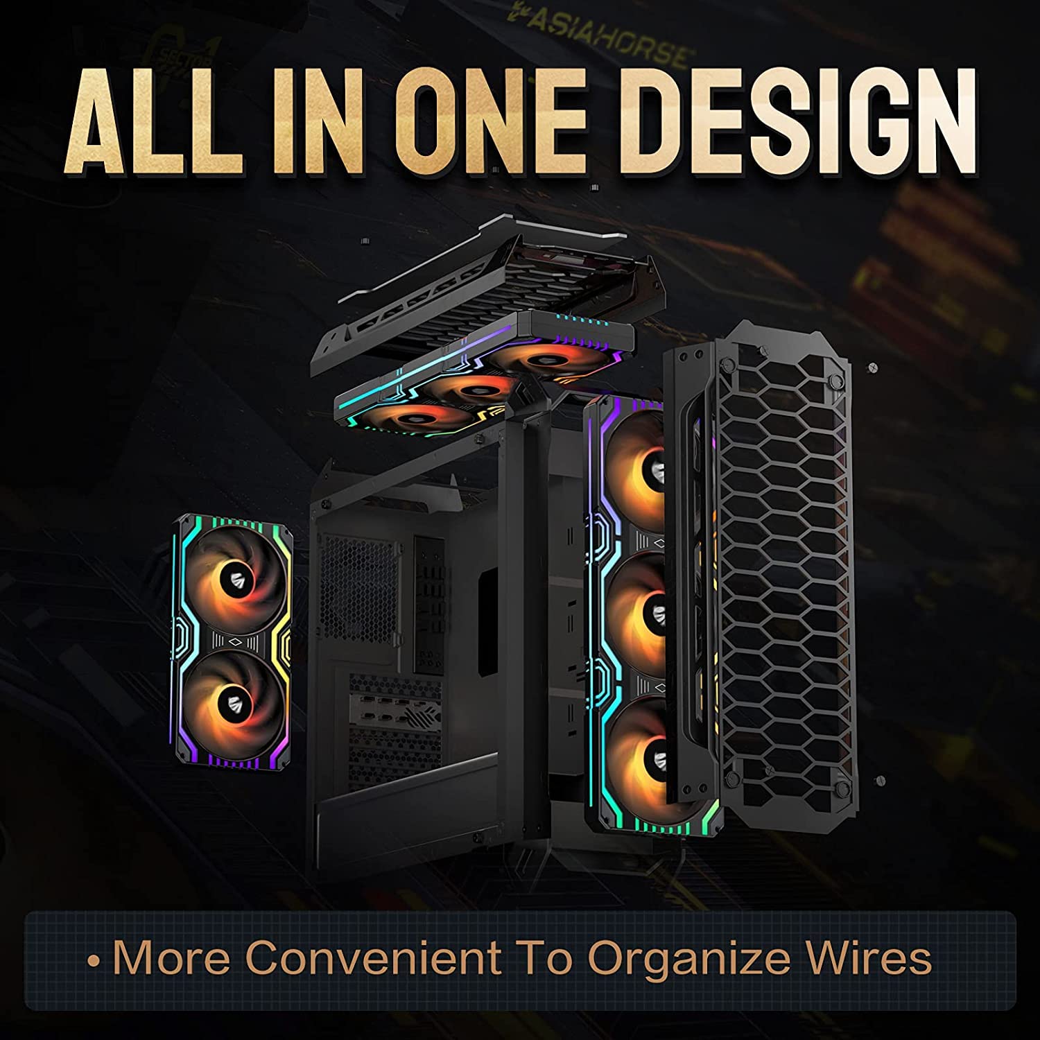 Asiahorse Matrix Black 56 Addressable RGB LEDs 360mm PC Case Fan - Perfect for Gaming PC Builds, Custom RGB Lighting & Computer Cooling Systems