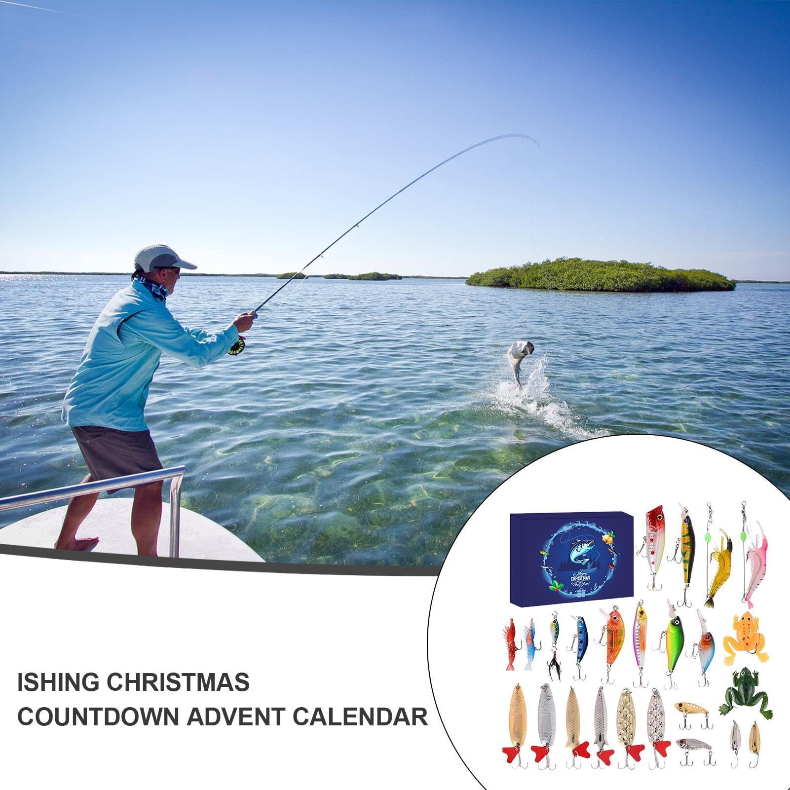 24-Day Fishing Advent Calendar - Countdown to Christmas with 24 Fishing Lures - Perfect Gift for Adult Men & Teen Boys - Great for Holiday Fishing Trips & Outdoor Adventures