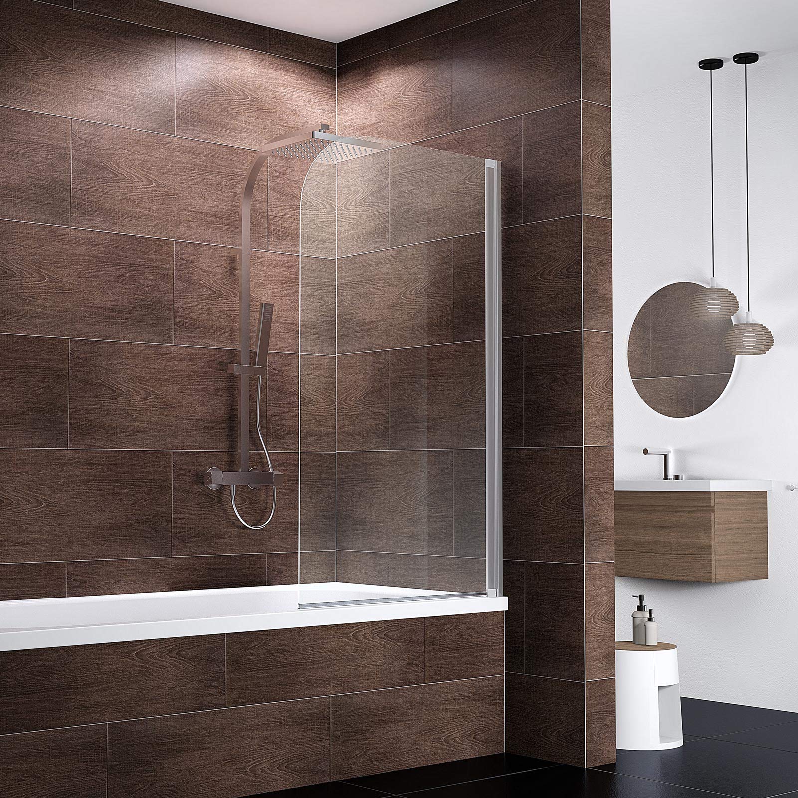 No-Drill Schulte Shower Screen - 80 x 140cm 5mm Clear Safety Glass - Self-Adhesive Bathroom Partition for Bathtub - Perfect for Easy Installation & Space-Saving Bathroom Renovations