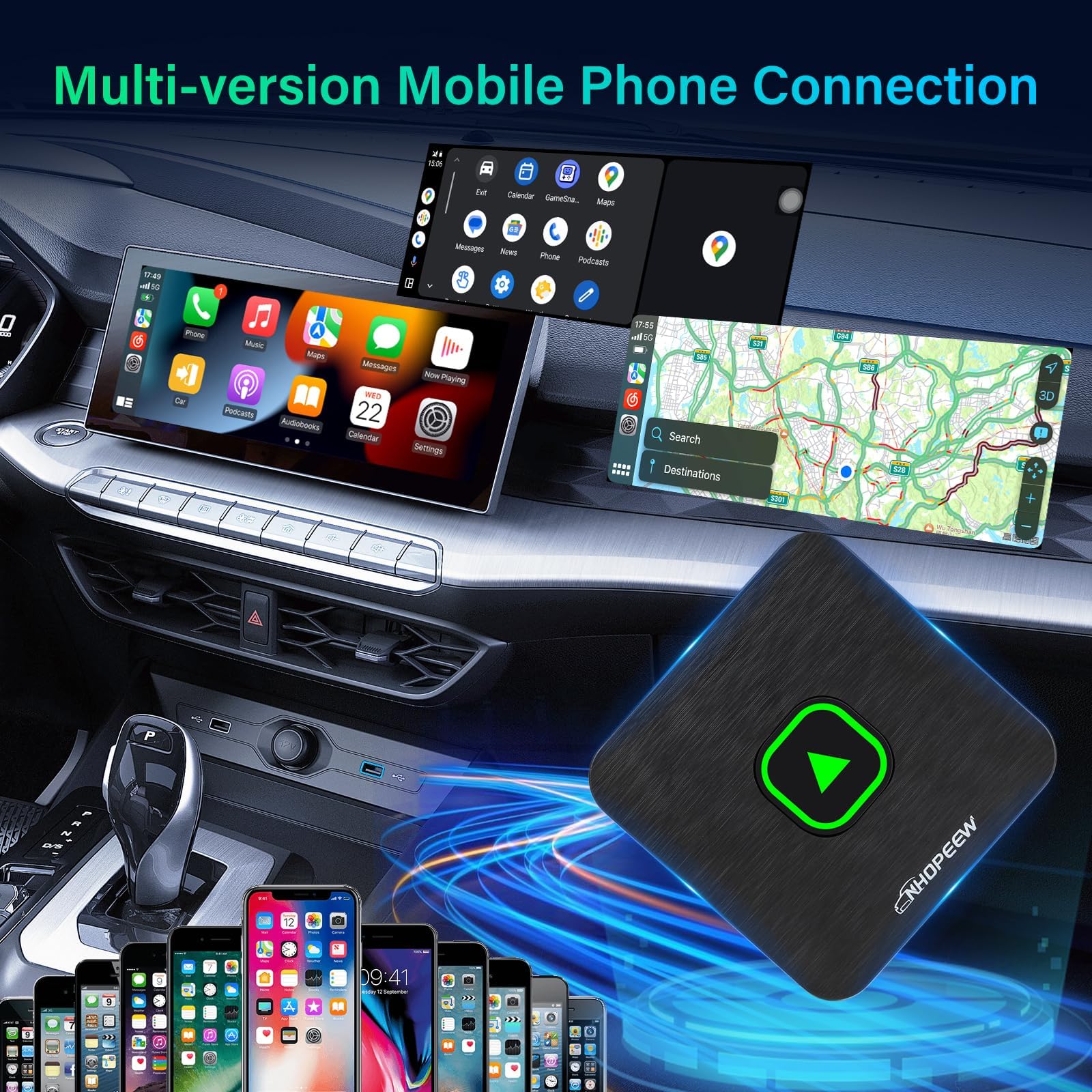 NHOPEEW Wireless CarPlay Adapter - Plug & Play CarPlay Dongle for All Factory Wired CarPlay Cars (iOS 12+ Compatible) - Seamless Wireless Control for iPhone - Perfect for Commuting, Road Trips & Hands-Free Driving