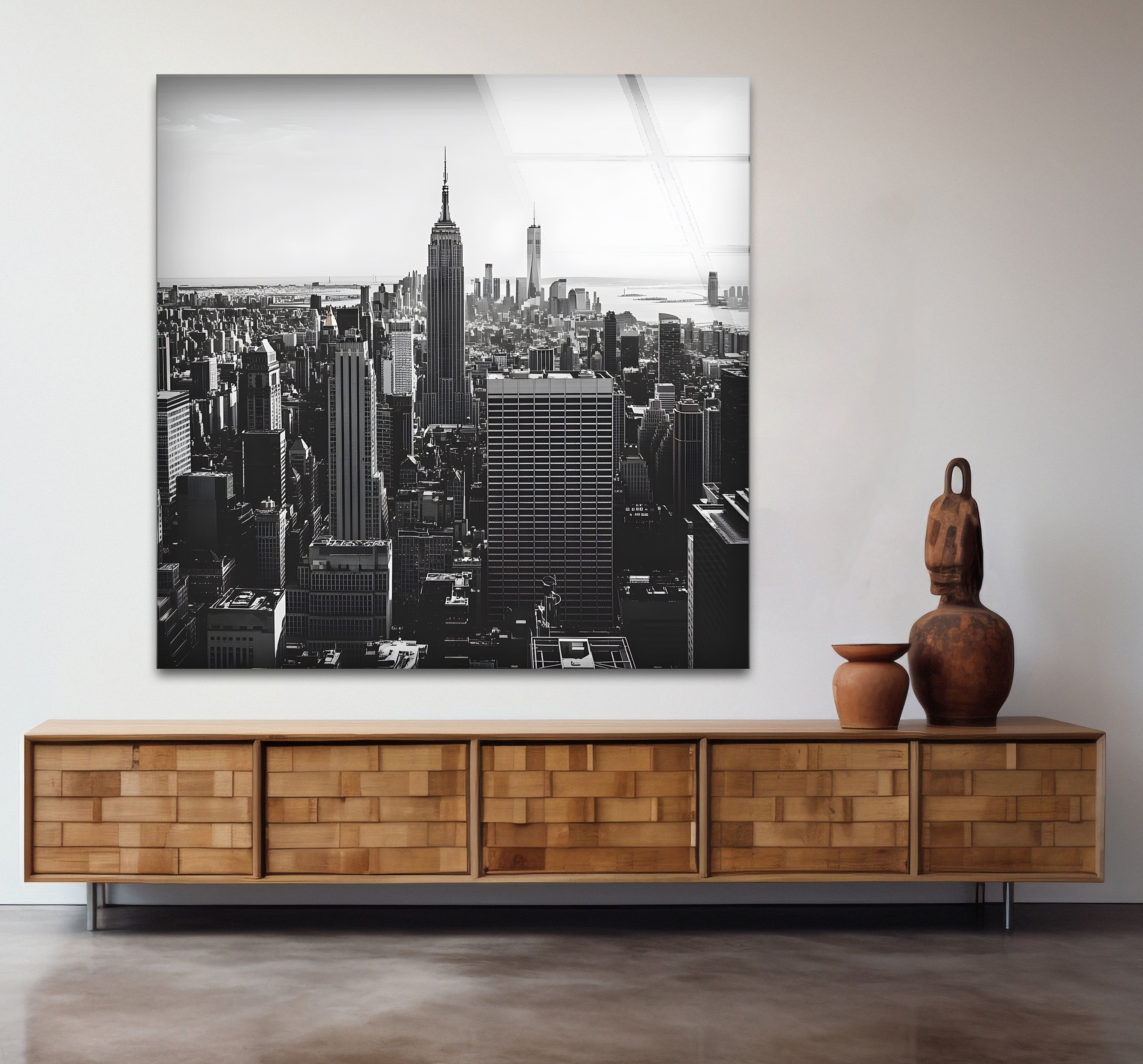 Empire State Building Glass Wall Art - Black & White NYC Skyline Decor for Home & Office | Perfect Gift for New York Lovers