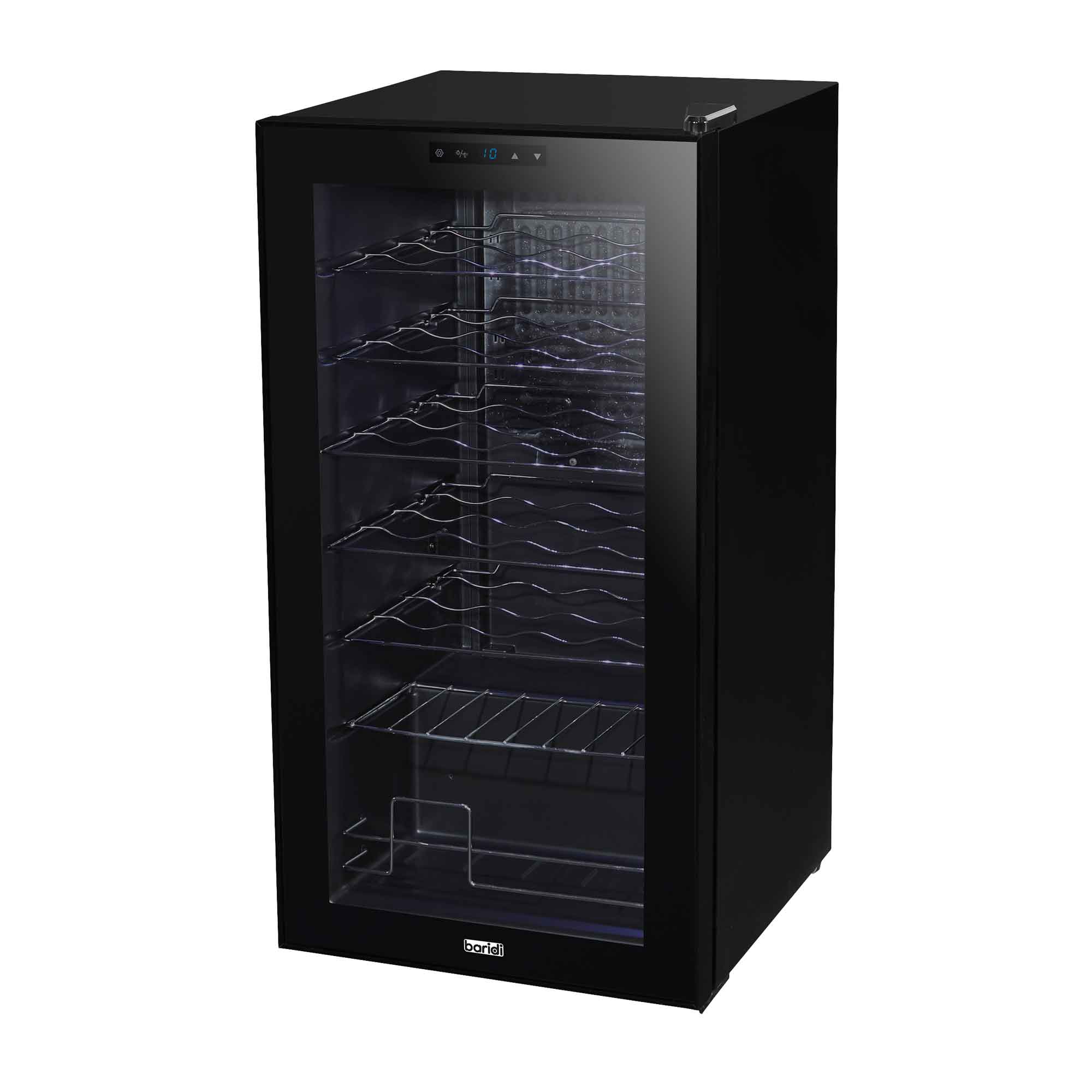 Baridi 28 Bottle Wine Cooler Refrigerator - Digital Touch Screen Control, LED Interior Lighting, Freestanding Black Wine Fridge for Home, Kitchen, Bar, or Restaurant Use