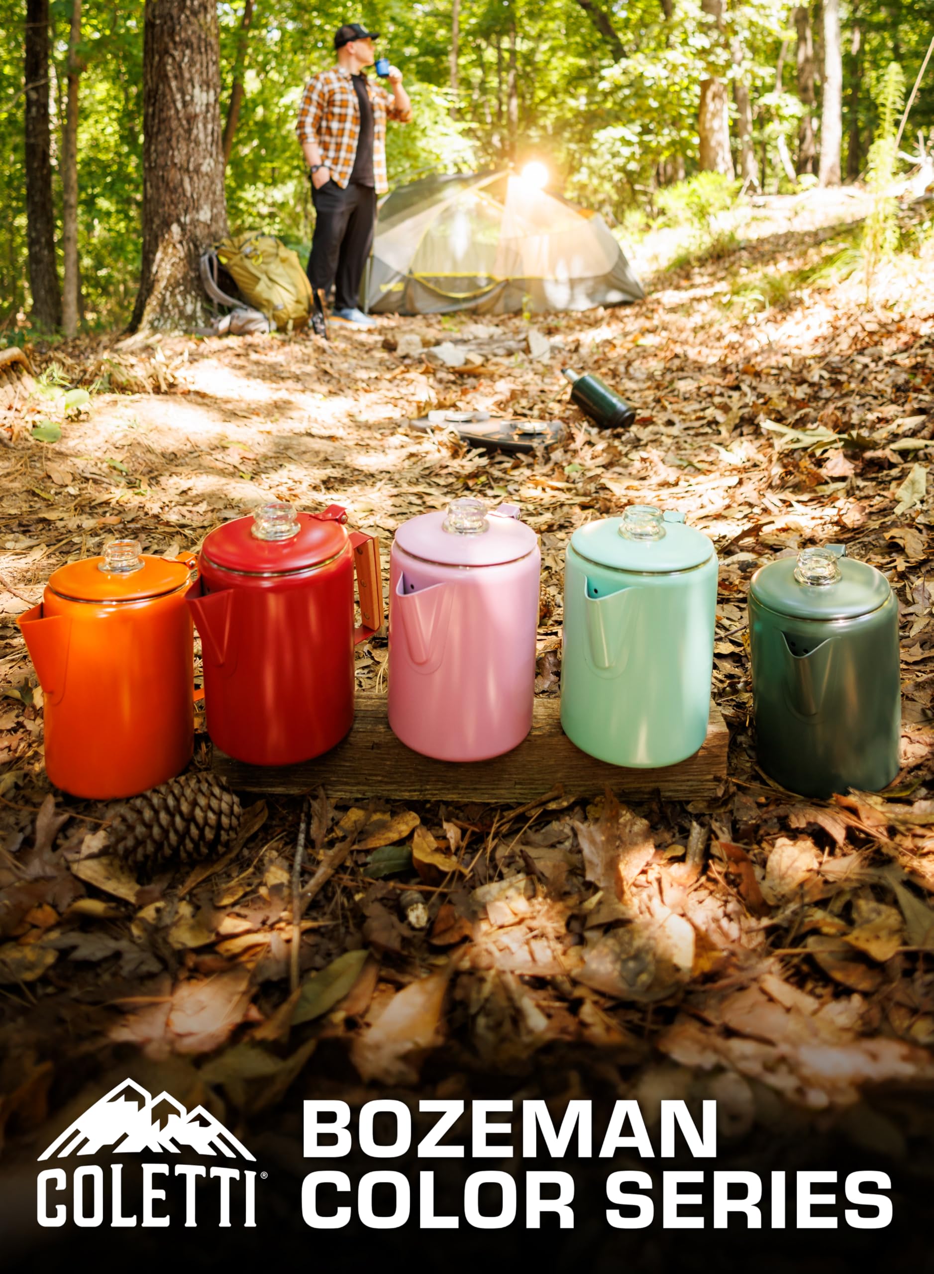 COLETTI Bozeman Camping Coffee Pot - Stainless Steel Percolator for Outdoor Adventures, Camping & Hiking - BPA-Free & Aluminum-Free Design (Orange) - Perfect for Backpacking, RV Trips & Picnics