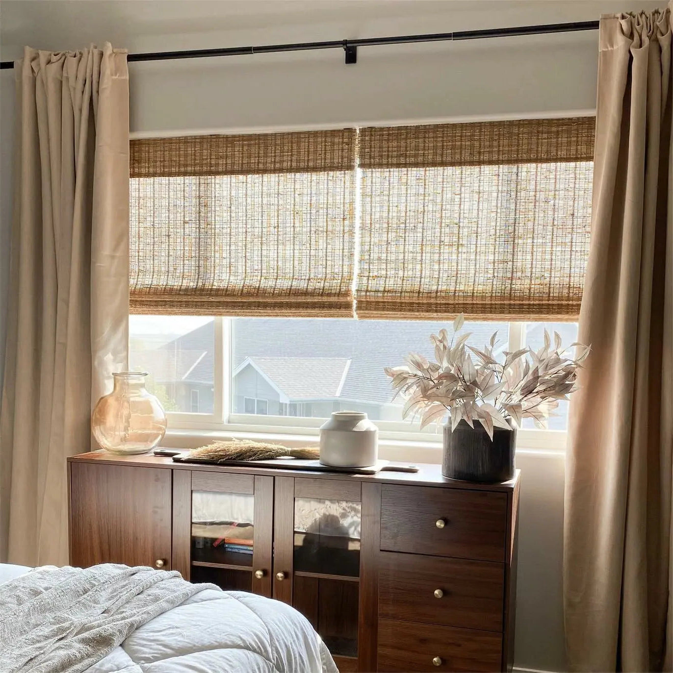 Natural Jute Bamboo Woven Window Shade - Cinnamon Brown | Eco-Friendly Room Darkening Shades for Living Room, Bedroom & Office