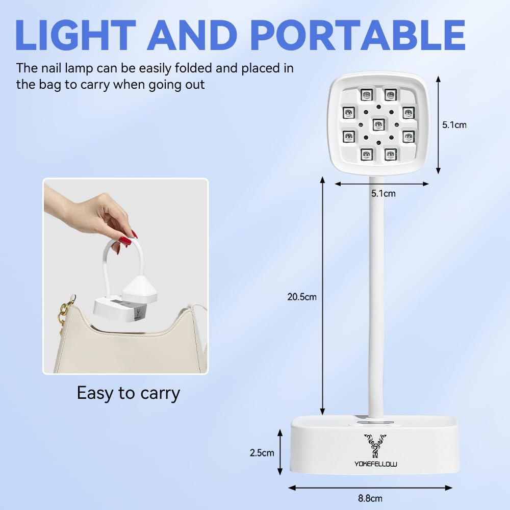 YOKE FELLOW Mini UV Nail Lamp with Auto Sensor - Rechargeable Gel Nail Dryer with 2 Timers & Gooseneck Design for Professional & Home Manicures | Perfect for Nail Salons, DIY Nail Art & Quick Gel Polish Curing