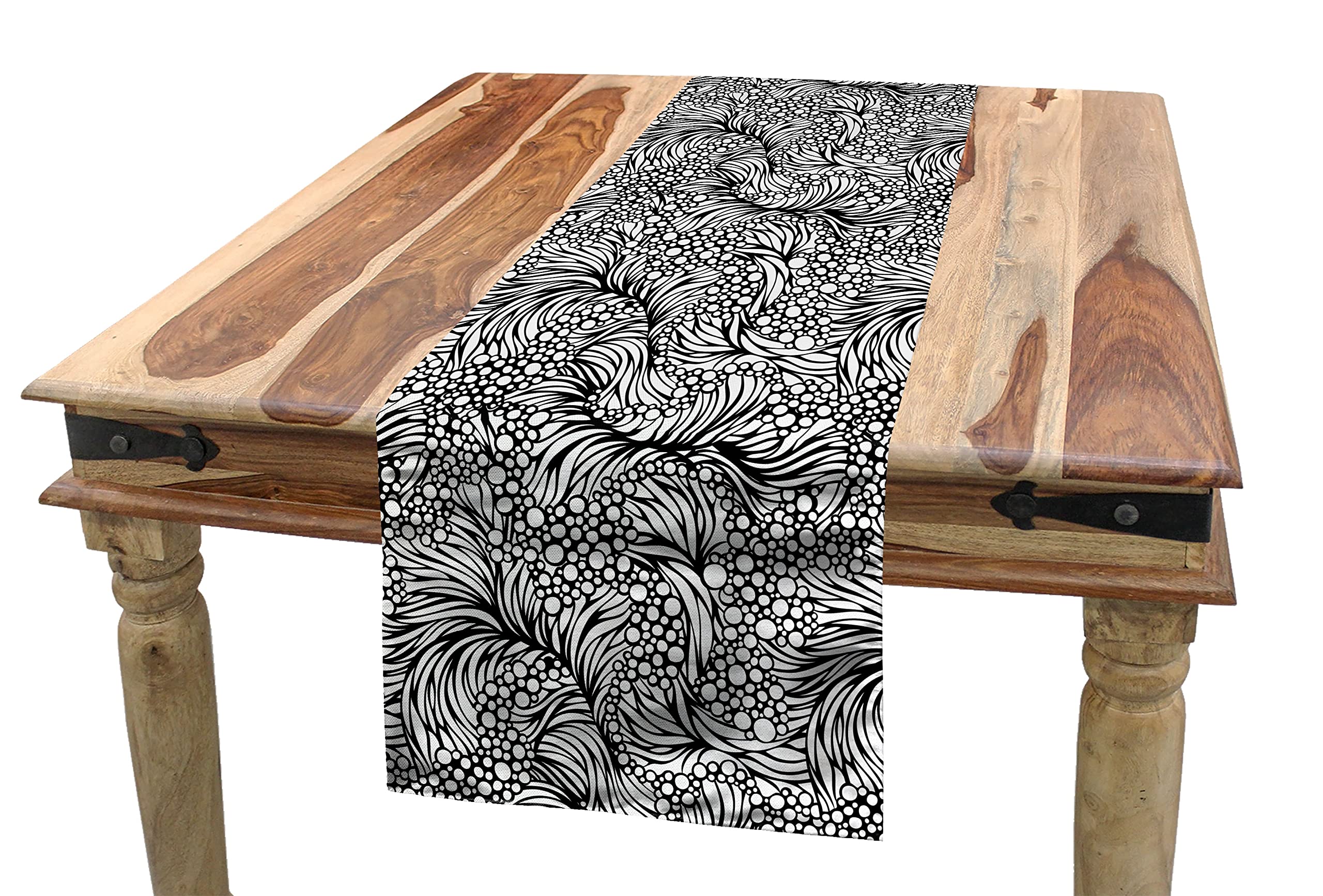 Ambesonne Black and White Abstract Ocean Table Runner - 14x120 Inch Water Themed Dining Table Scarf with Bubbles & Waves Design - Perfect for Kitchen Decor, Dinner Parties, Weddings, Holiday Table Settings & Coastal Home Decor - Ideal for Beach House Dining, Restaurant Decor, and Nautical Themed Events