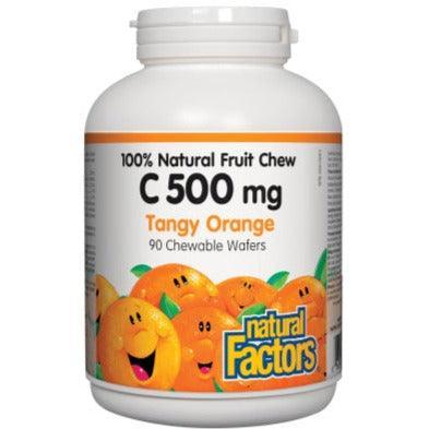 Natural Factors Vitamin C 500mg Chewable Wafers - Tangy Orange Flavor, 90 Count | Immune Support Supplement for Adults & Kids | Perfect for Travel, Work & Daily Wellness