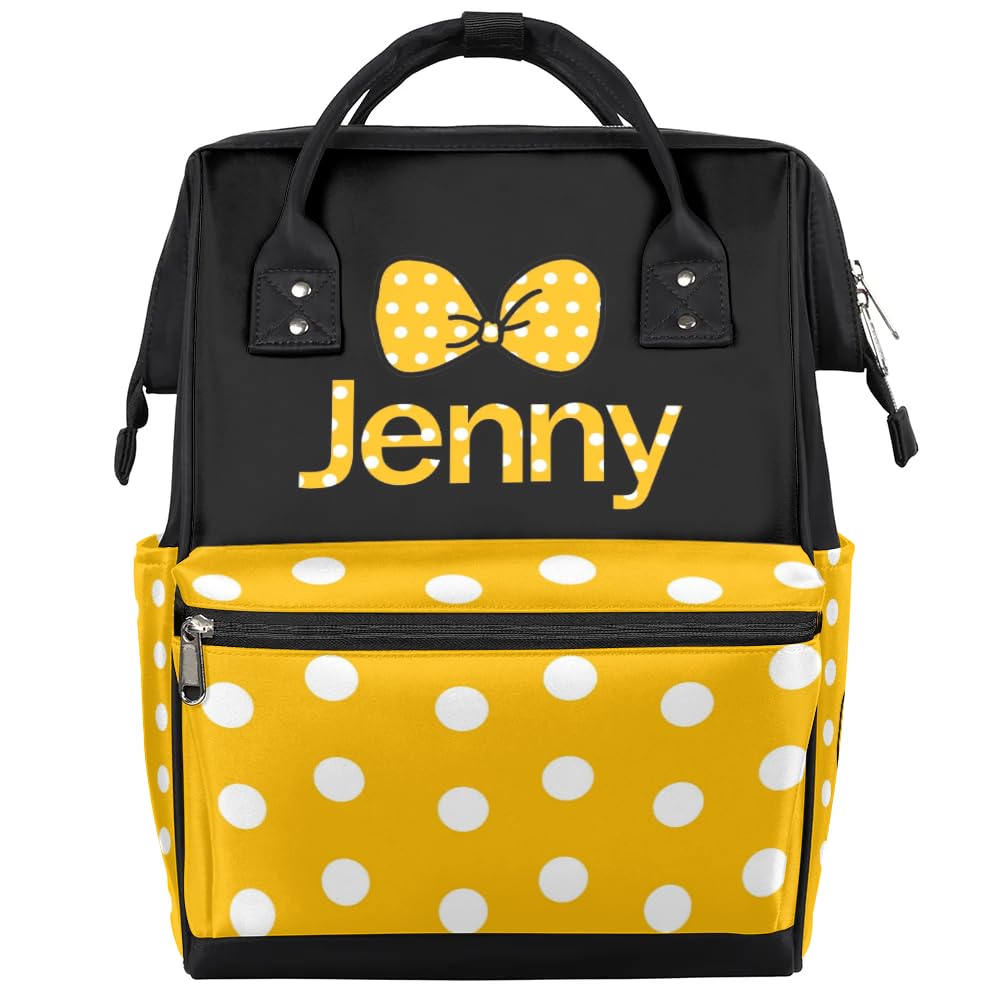 SPYORBKX Personalized Baby Diaper Backpack - Custom Mommy Backpack with Pink Bow - Large Capacity Nappy Bag for Travel & Outings - Perfect Baby Shower Gift & Nursery Essentials