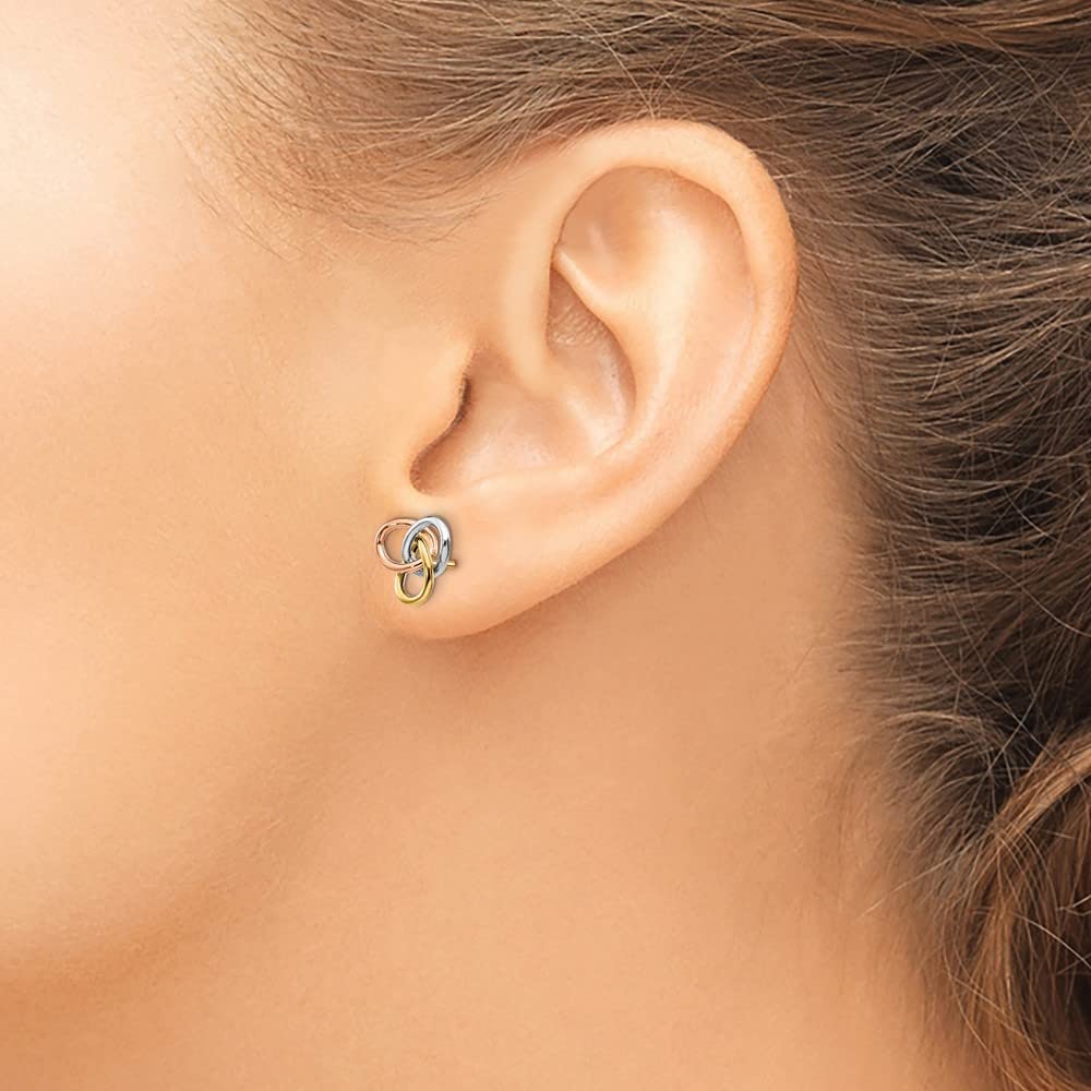 14K Tri-Color Gold Polished Post Earrings for Women - Elegant Stud Earrings for Everyday Wear, Gift Giving & Special Occasions