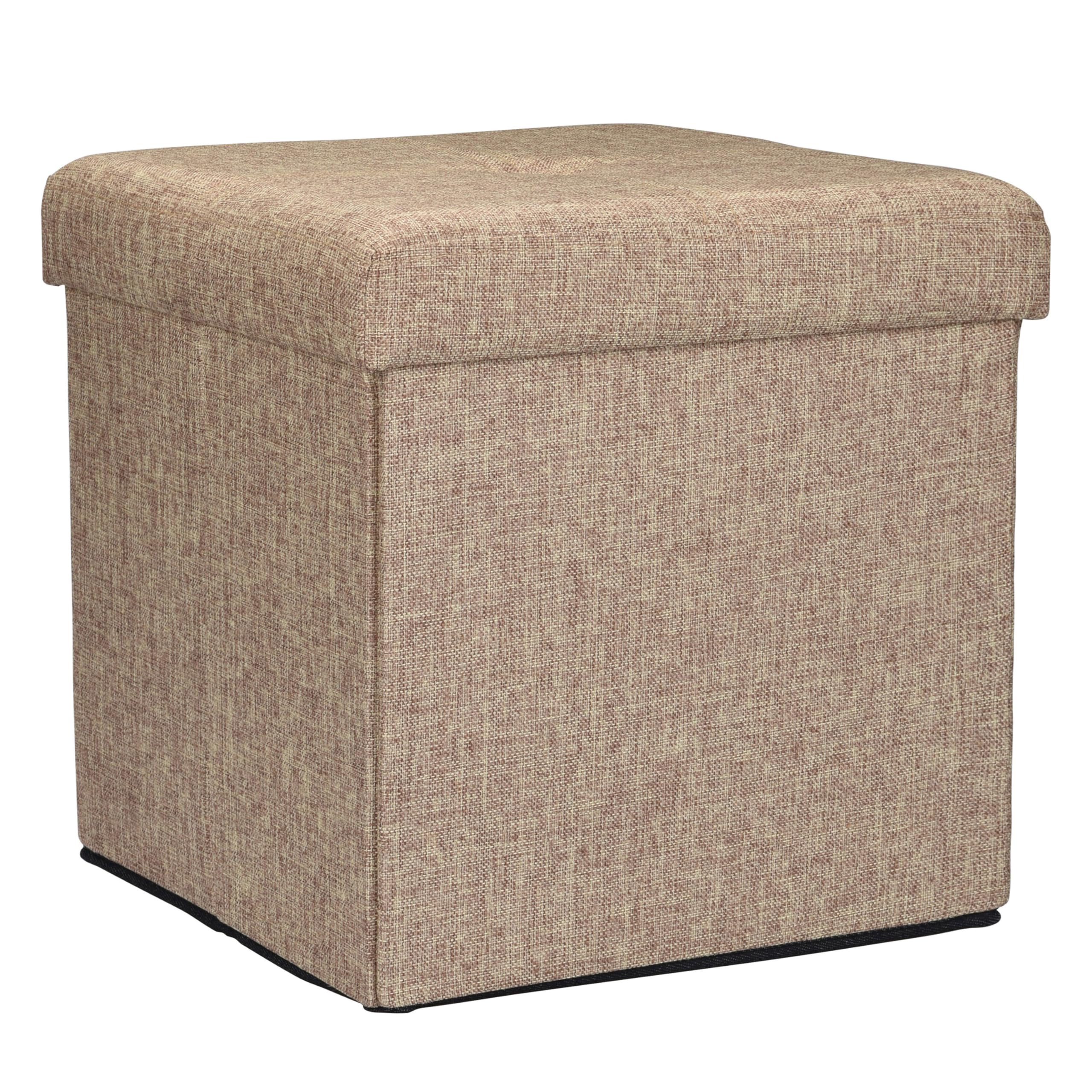 Collapsible Faux Linen Storage Ottoman Bench - Foldable Tufted Footrest with Padded Seat, Multi-Functional Toy Box & Home Organizer | Perfect for Living Room, Bedroom, Nursery & Small Space Storage Solutions
