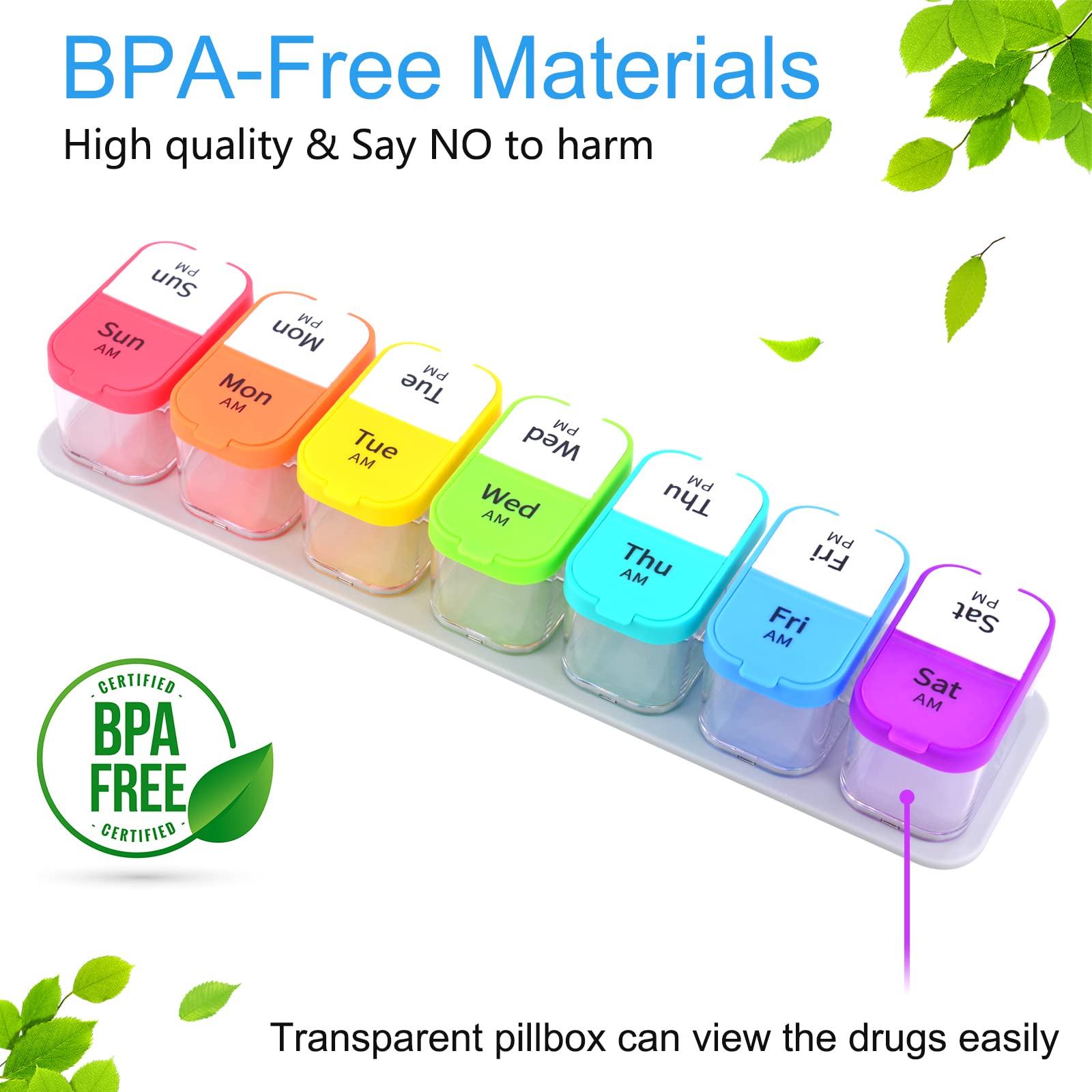Greencycle Weekly Pill Organizer - 2 Times Daily Moisture-Proof Medicine Box with 8 Compartments for Vitamins, Fish Oil & Supplements | Perfect for Seniors, Arthritis Patients & Travel Use (8 Pack)
