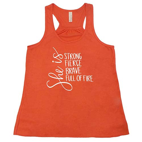 Strong Fierce Brave & Full Of Fire Women's T-Shirt - Motivational Inspirational Shirt for Women - Perfect for Workouts, Gym, Running & Everyday Wear