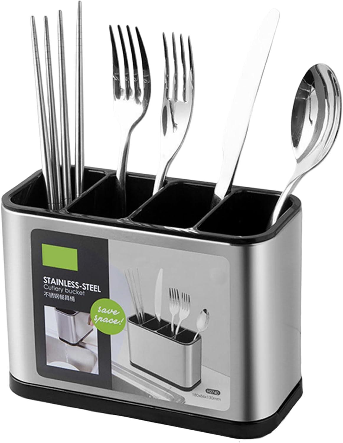 Stainless Steel Kitchen Sink Cutlery Holder & Flatware Organizer - Multifunctional Utensil Caddy with Sponge Storage & Chopstick Cage | Perfect for Countertop Organization & Dishwashing Accessories Storage