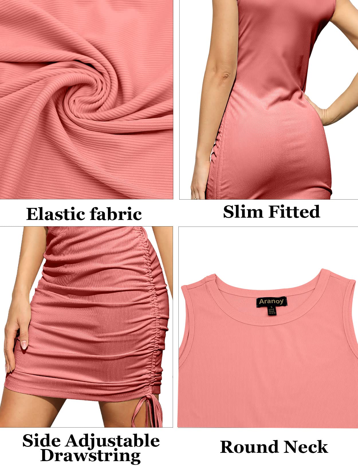 Aranoy Women's Summer Casual T-Shirt Dress - Round Neck Bodycon Tank Short Dress for Beach, Vacation & Everyday Wear