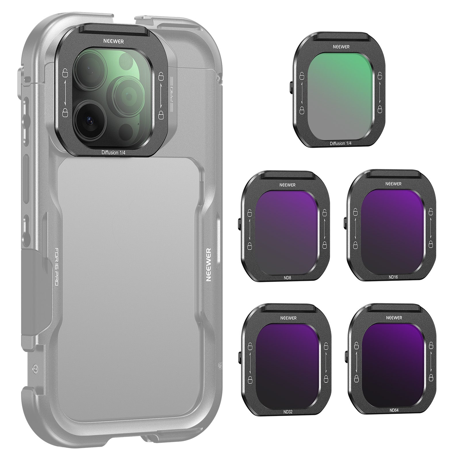 NEEWER 5 Pack Phone Filter Kit for iPhone PA073/PA074 Cage - Professional Photography & Video Lighting Accessories for Content Creators, Vloggers & Social Media Influencers