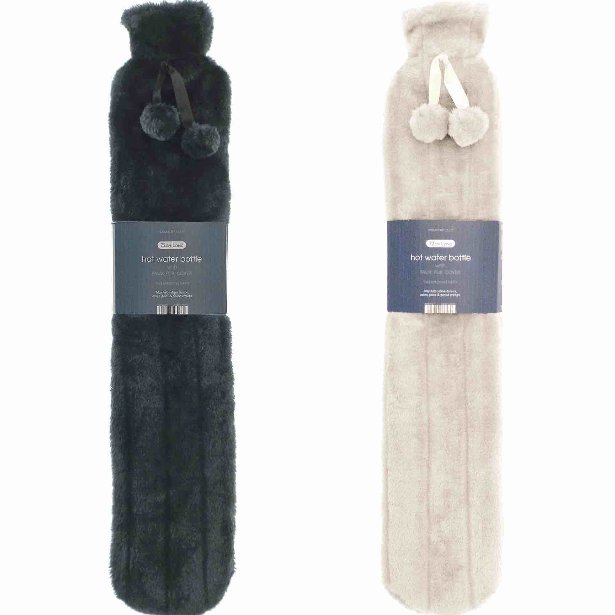Extra Long 72cm Faux Fur Hot Water Bottle - Soft & Cozy for Winter Warmth - Perfect for Bed, Sofa, and Pain Relief