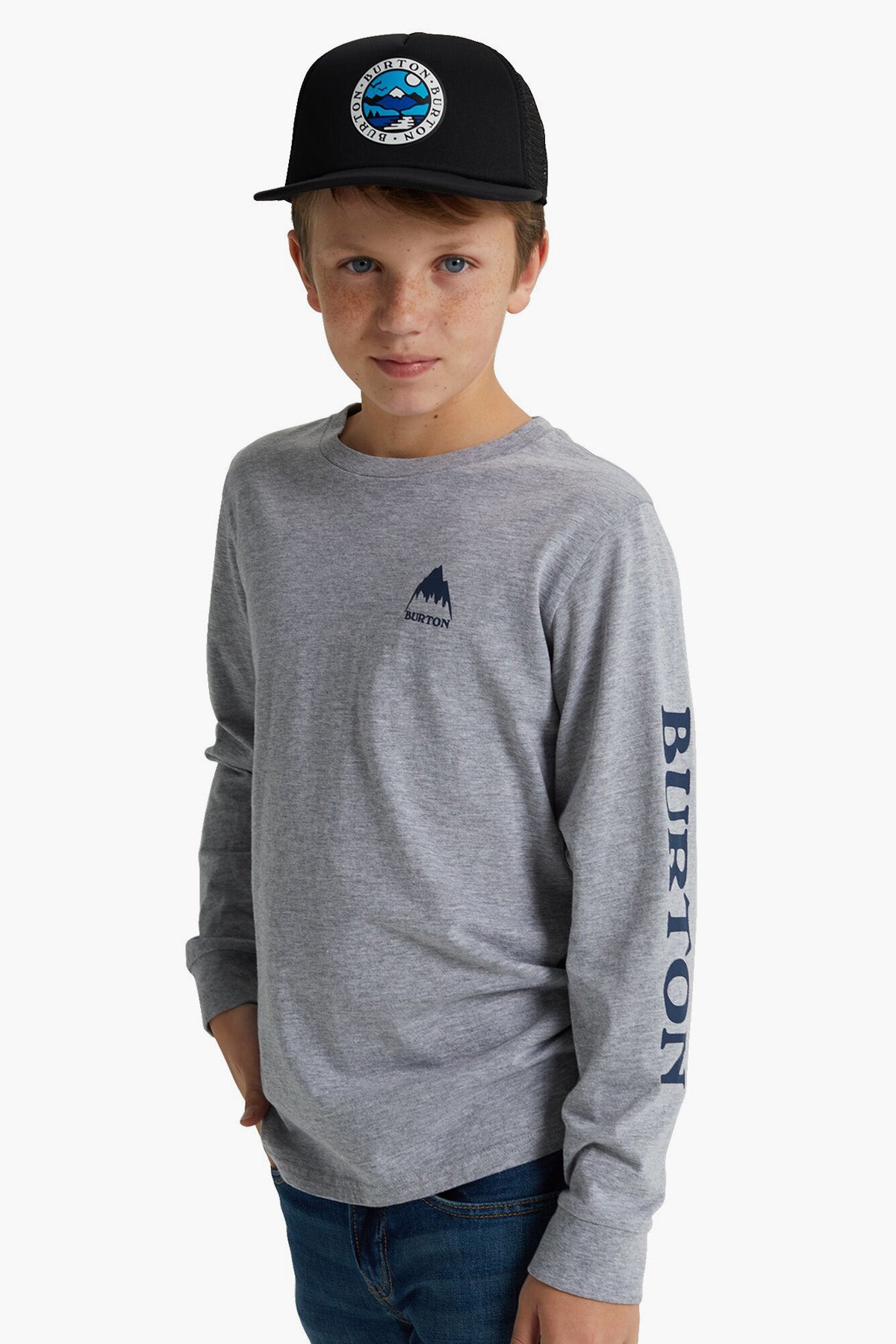 Burton Elite Long Sleeve Kids T-Shirt - Soft Cotton Gray Heather Tee for Boys & Girls - Perfect for School, Playdates & Outdoor Adventures