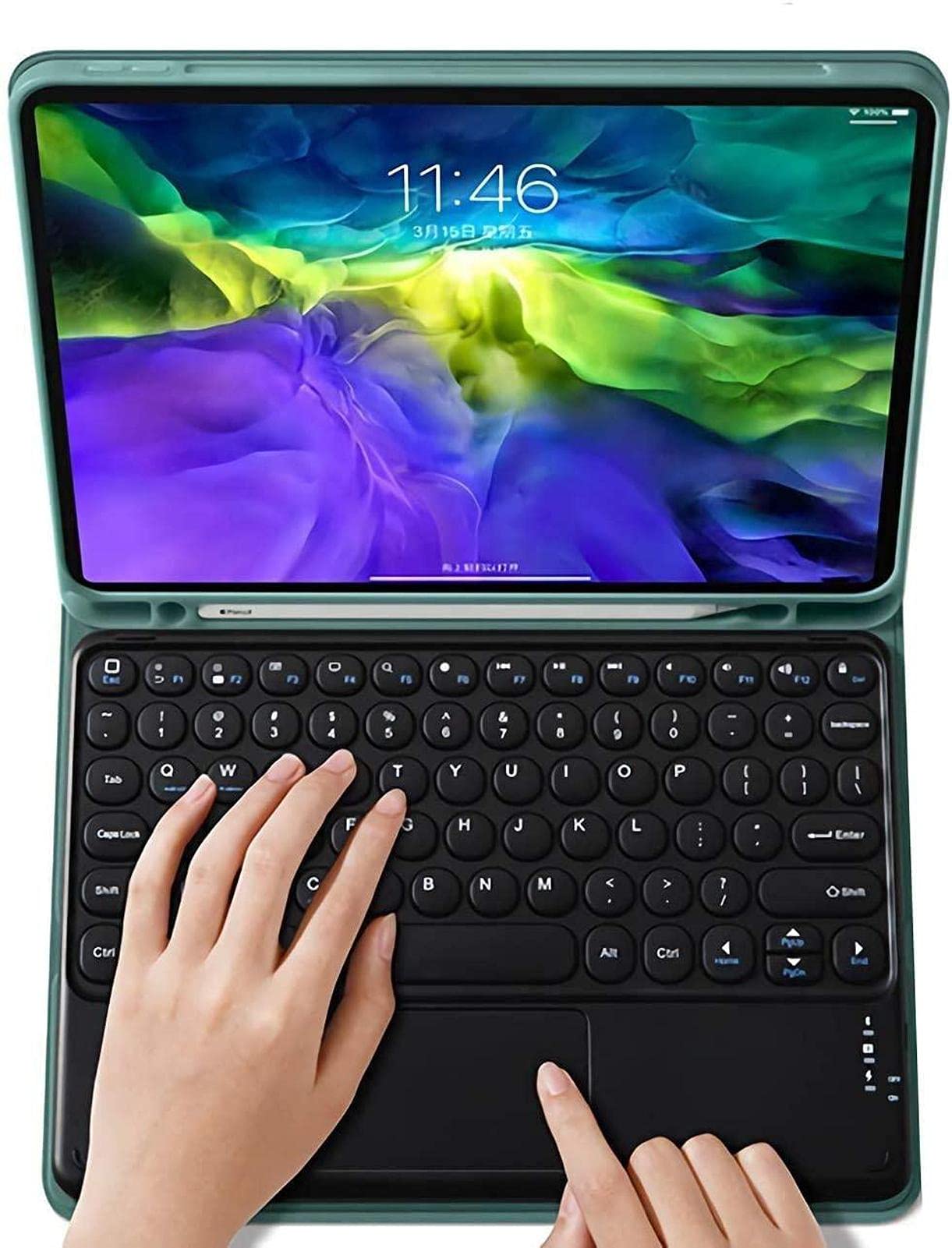 Bluetooth Keyboard Case for iPad Air 1/Air 2 9.7 Inch - Slim Leather Folio Cover with Touchpad, Green | Perfect for Work, Study & Travel
