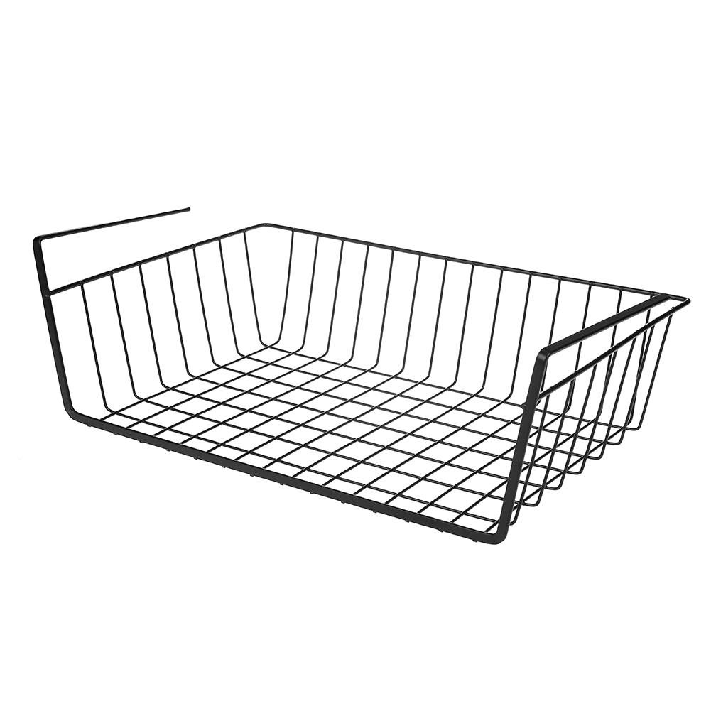 Alloyseed Under Shelf Basket - Stainless Steel Wire Rack for Cabinet Storage | Space Saving Organizer for Kitchen, Pantry, Bookshelf & Office | Black (Perfect for Small Spaces & Clutter-Free Organization)