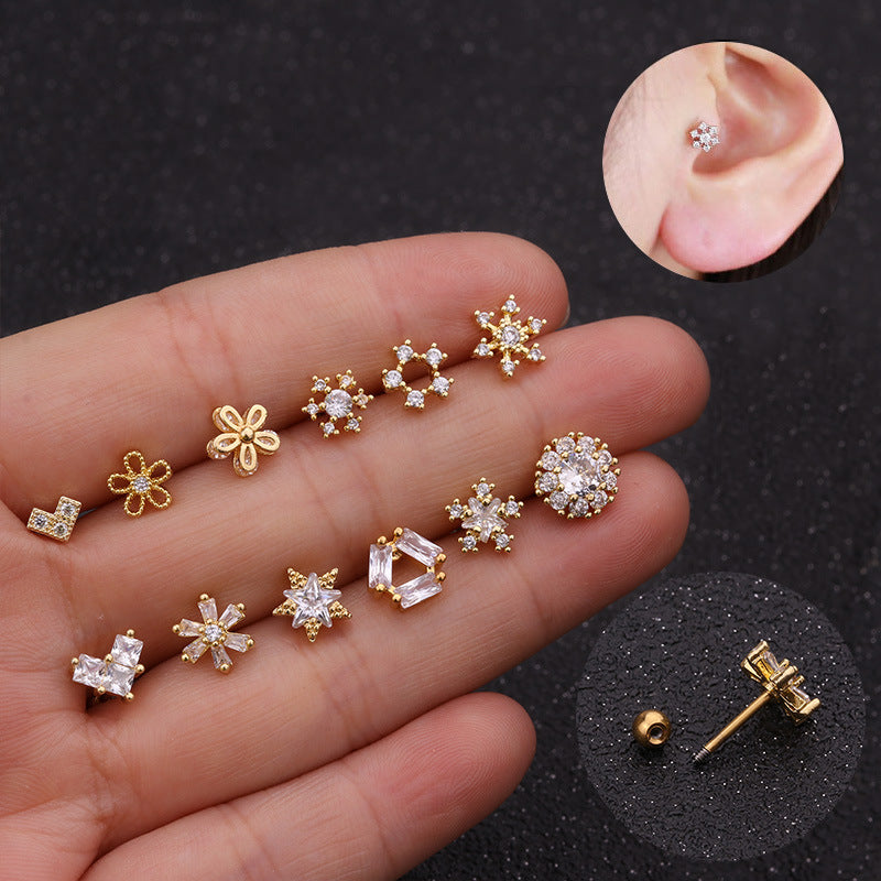20G Snowflake Cartilage Conch Sleeper Stud Earrings for Women - HSPJ1917 | Dainty Hypoallergenic Earrings for Daily Wear & Special Occasions