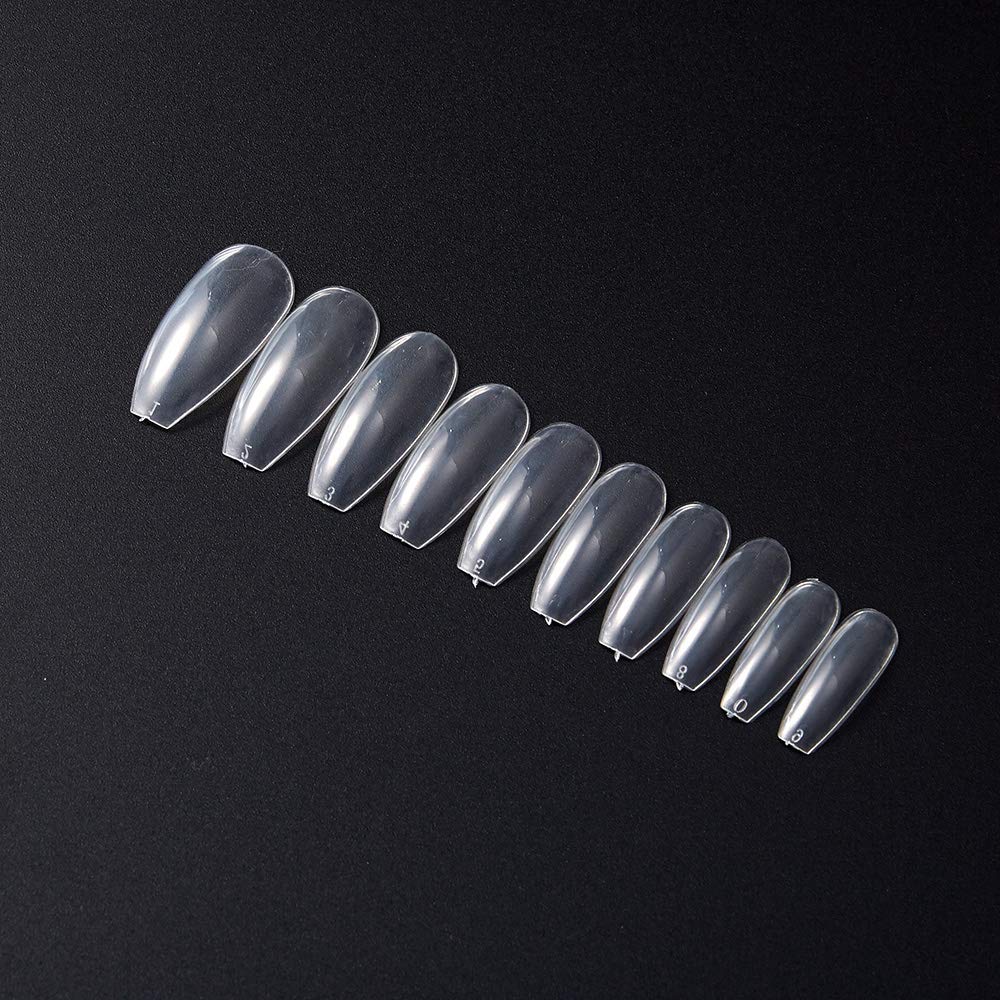 Belicia 100 Pcs Acrylic Clear Full Cover Fake Nail Tips with Nail Cutter - 10 Sizes Artificial False Nails for Manicure, Salon & DIY Nail Art at Home