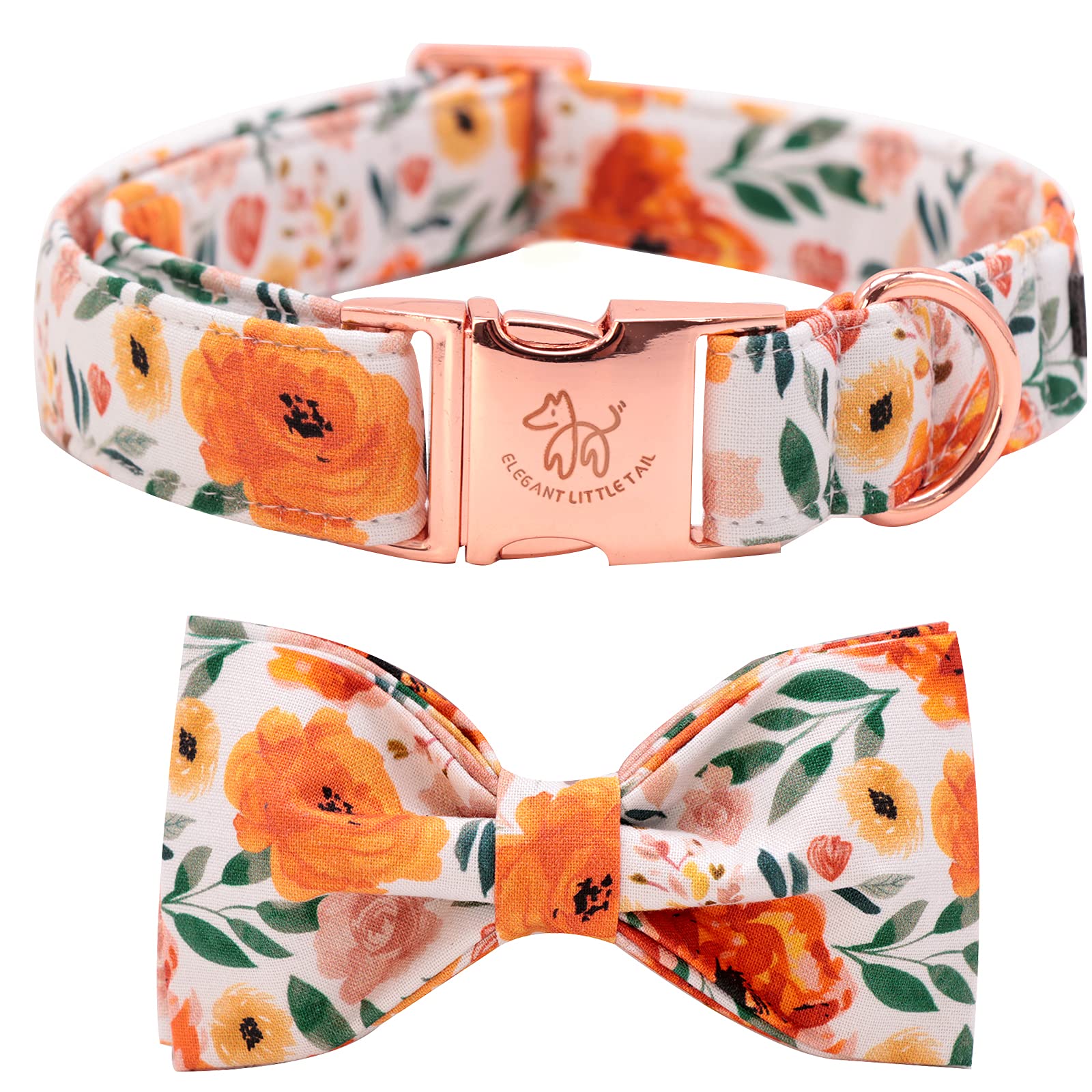 Elegant Floral Dog Collar with Bow - Adjustable Comfortable Bowtie Collar for Small Medium Large Dogs & Cats - Perfect for Pet Parties, Weddings & Photo Shoots