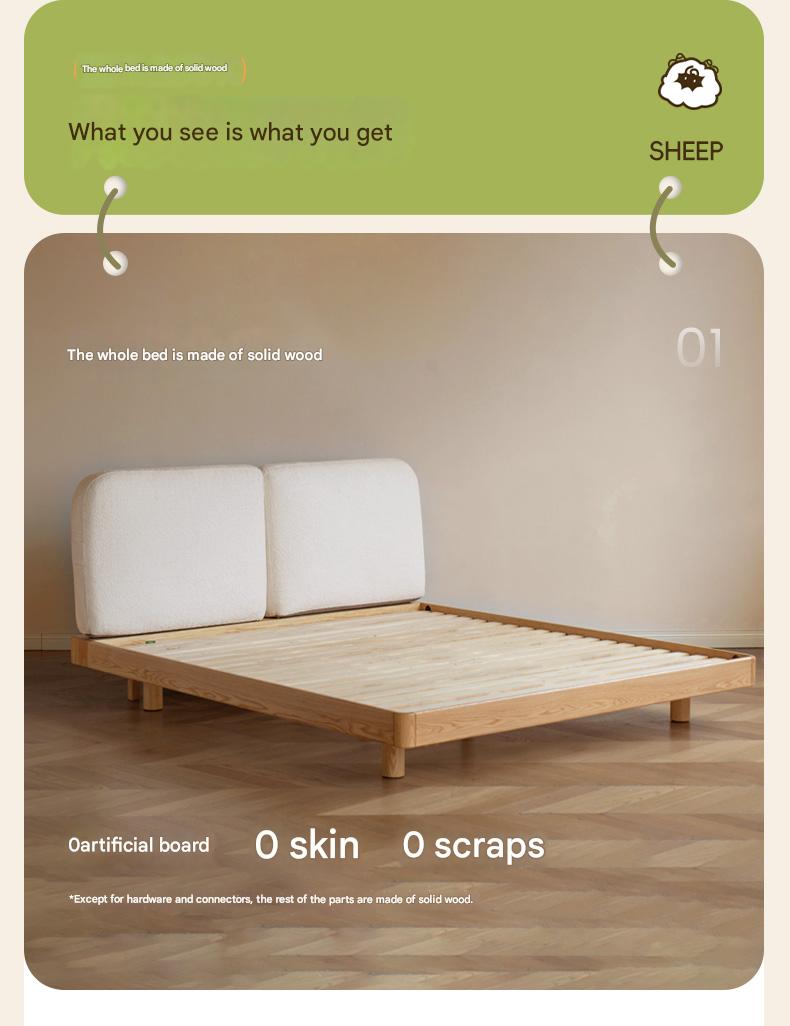 Premium Oak Solid Wood Lamb Fleece Soft Suspension Cream Bed - Cozy & Supportive Sleeping Solution for Modern Bedrooms, Guest Rooms & Nursery Decor