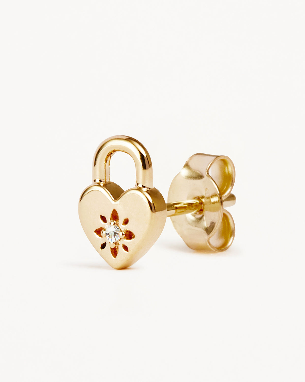 9K Solid Gold Lab-Grown Diamond Lotus Heart Padlock Stud Earrings for Women – Elegant & Hypoallergenic Jewelry for Gifts, Weddings, and Everyday Wear