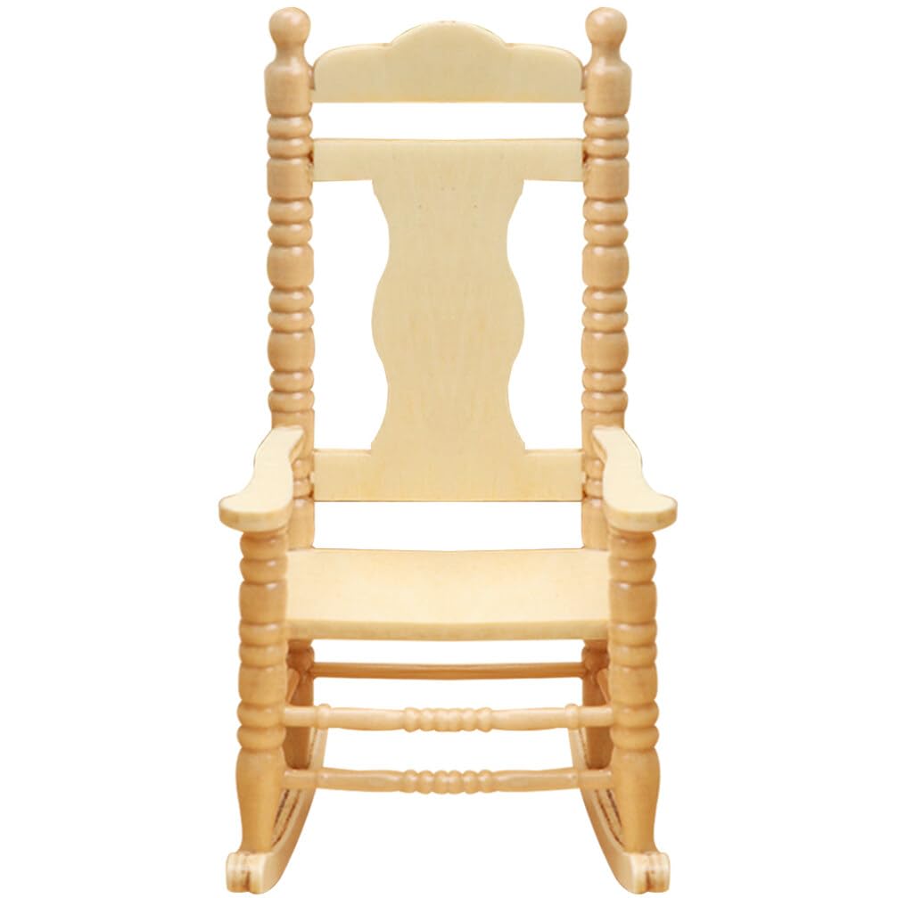 Jojofuny 1:12 Scale Miniature Wooden Rocking Chairs - Dollhouse Furniture Accessories for Christmas Decor, DIY Crafts & Model Displays