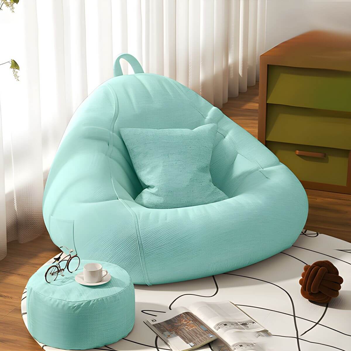 Premium Linen Upholstered Bean Bag Chair Set with Extra Firm Polystyrene Bean Fill - Comfortable Lounge Seating for Living Room, Bedroom, or Game Room