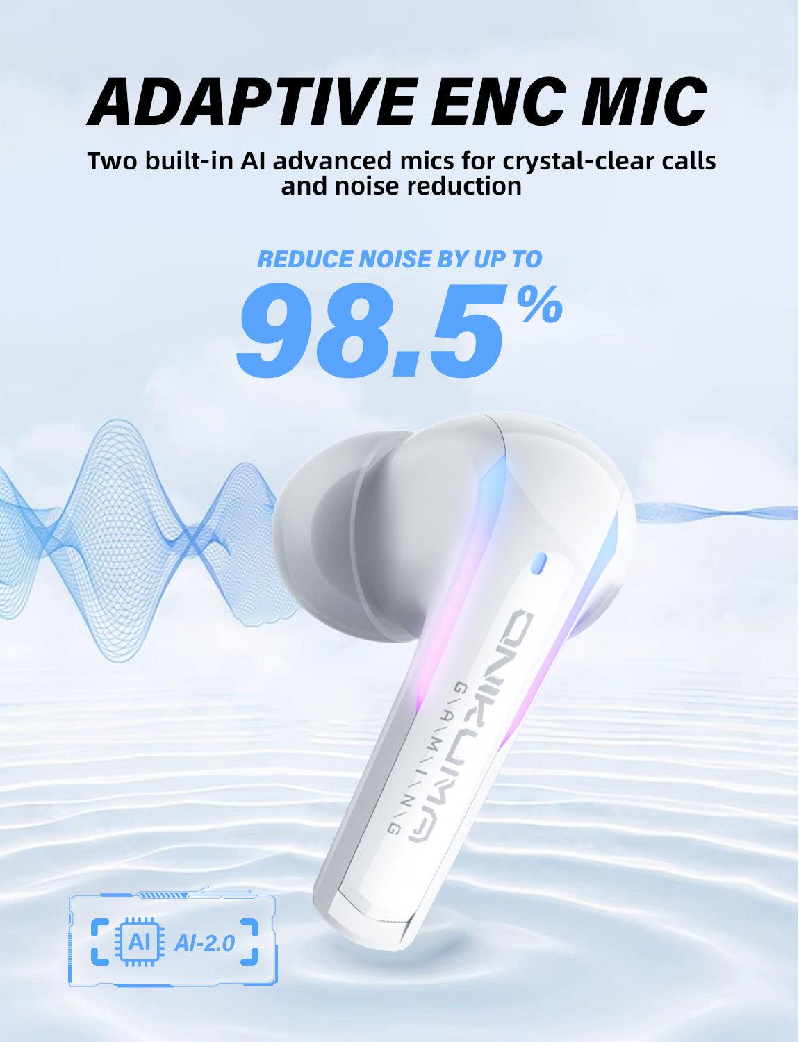 ONIKUMA T27 2.4G Wireless Gaming Earbuds with ENC Mic - Low Latency Bluetooth Earbuds for PC, PS5, Switch, Mobile Gaming - Perfect for Competitive Gaming & Work Calls