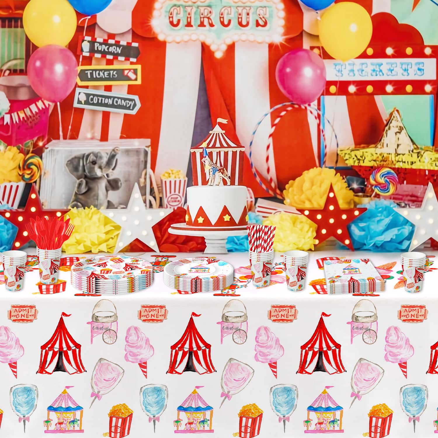 Circus Carnival Birthday Party Supplies Set - 24-Piece Dinnerware Kit with Plates, Cups & Napkins for Carnival Themed Decorations | Perfect for Kids Birthday Parties, Circus Events & Themed Celebrations