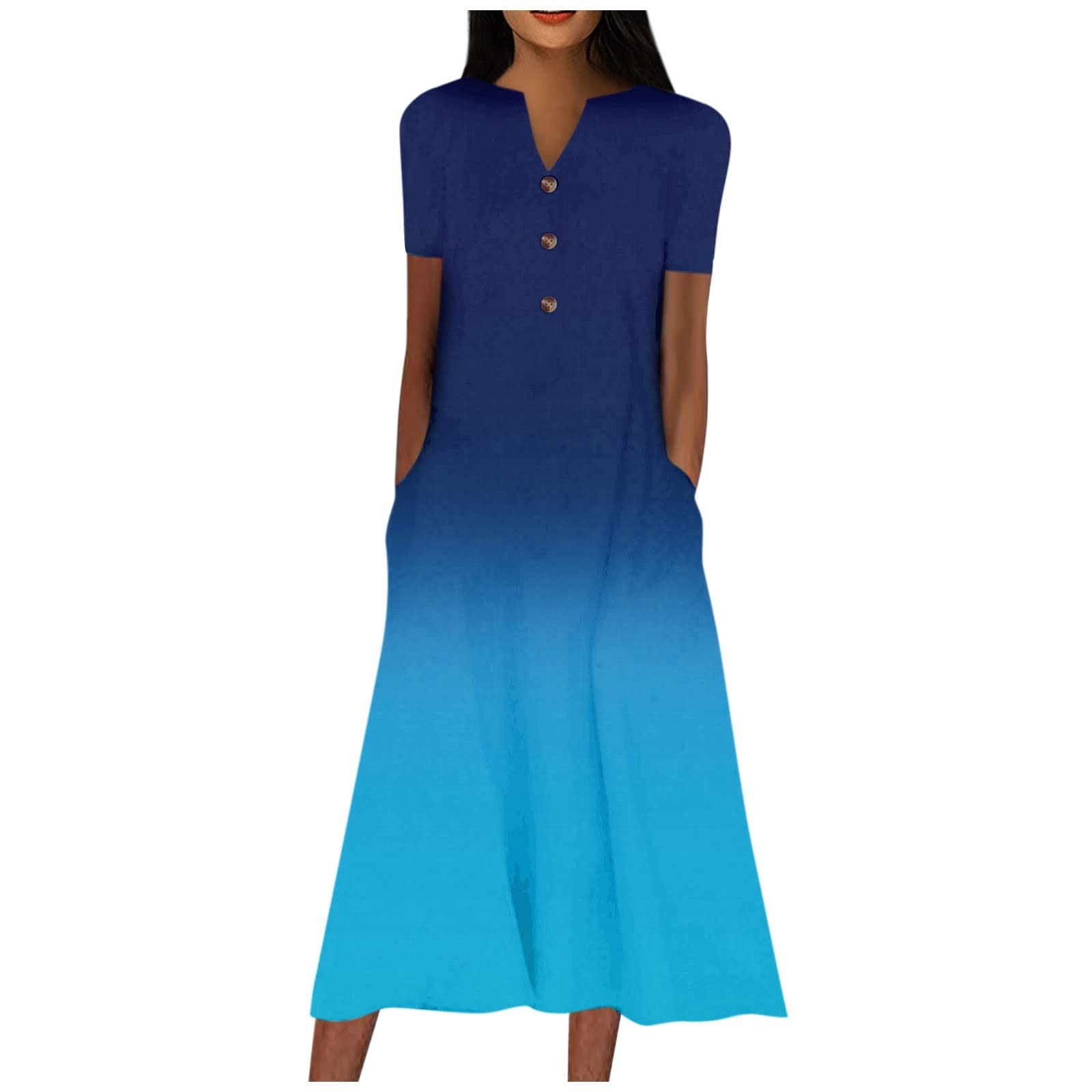 Floral Printed Button Down Long Dress for Women 2025 | Half Sleeve V-Neck Beach Dress with Pockets | Trendy Summer Outfit for Vacation, Date Night & Casual Wear