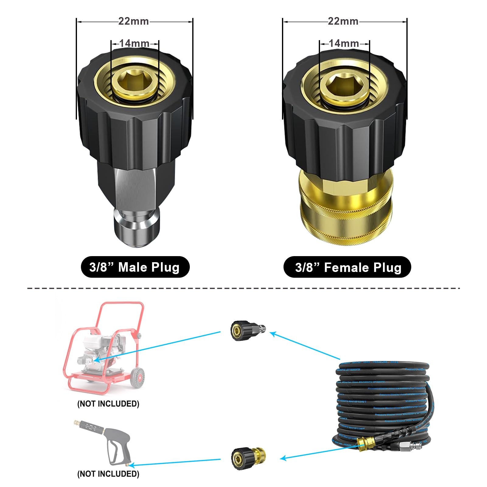 50ft Pressure Washer Hose with Quick Connector - Heavy Duty 4800PSI for Car Washing & Home Cleaning