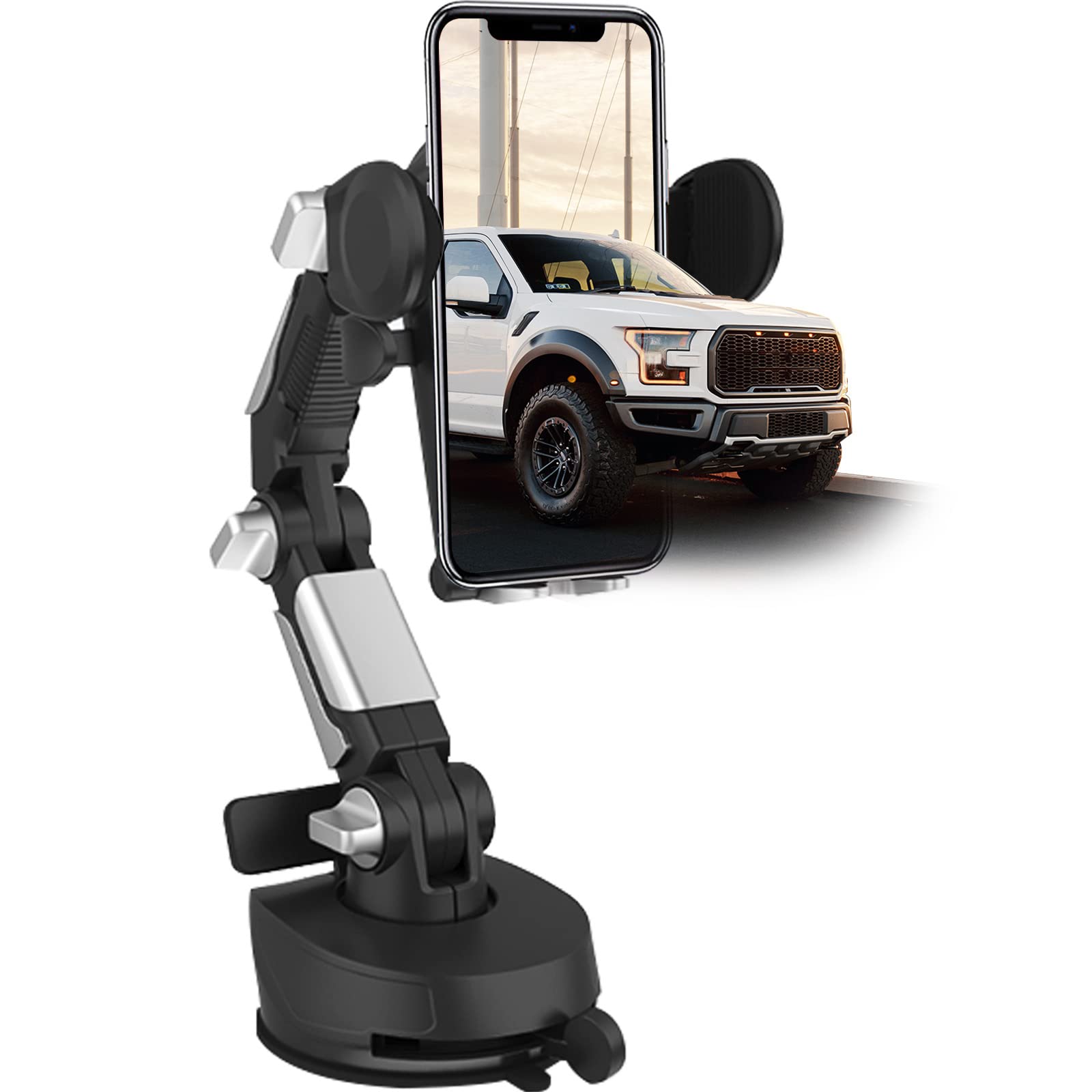 Universal Car Phone Mount - One-Button Pop-Up Dashboard/Windshield/Window Holder with Strong Suction Cup | Hands-Free Driving Accessory for iPhone, Android Smartphones | Perfect for GPS Navigation, Rideshare & Road Trips
